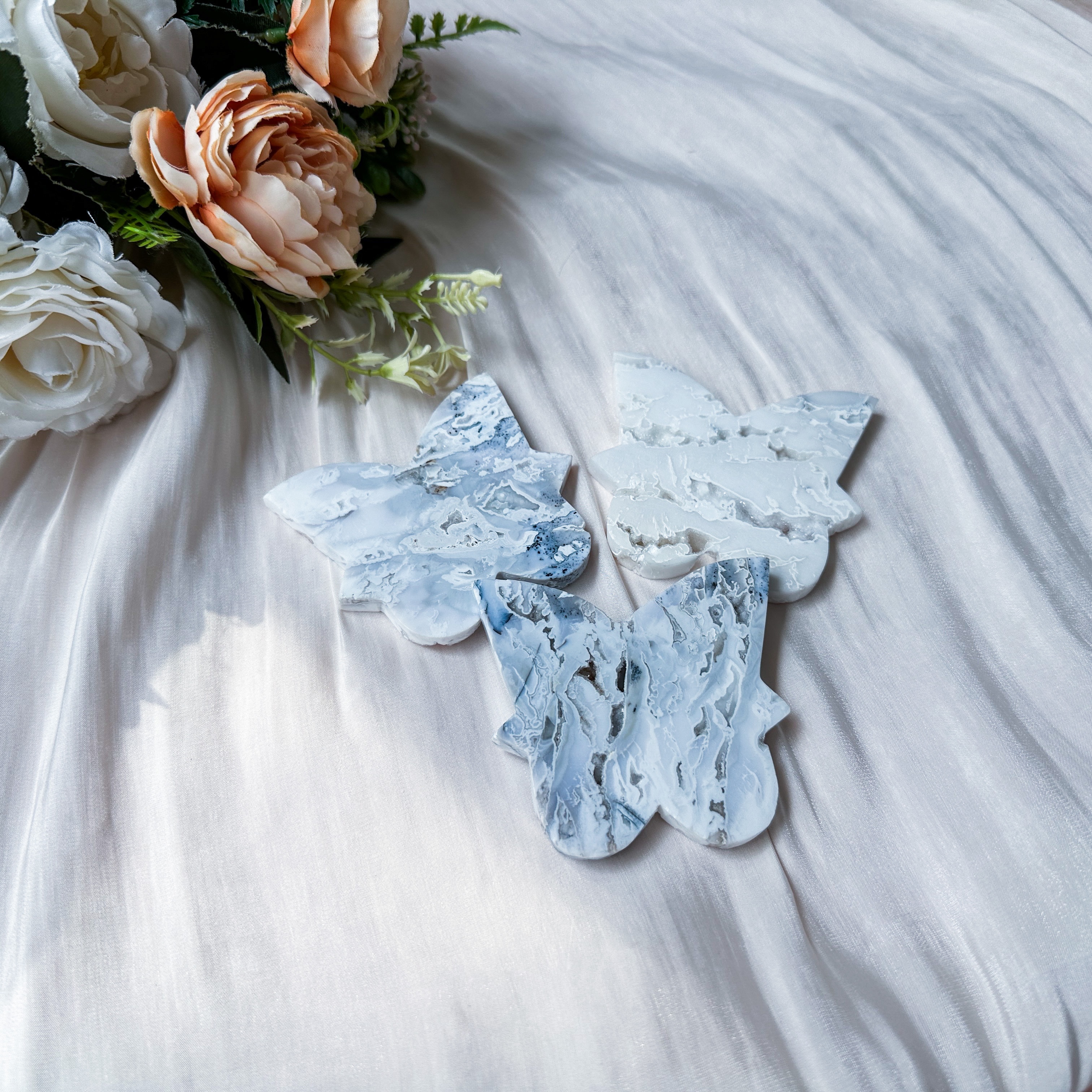 White Plume Druzy Agate Butterfly