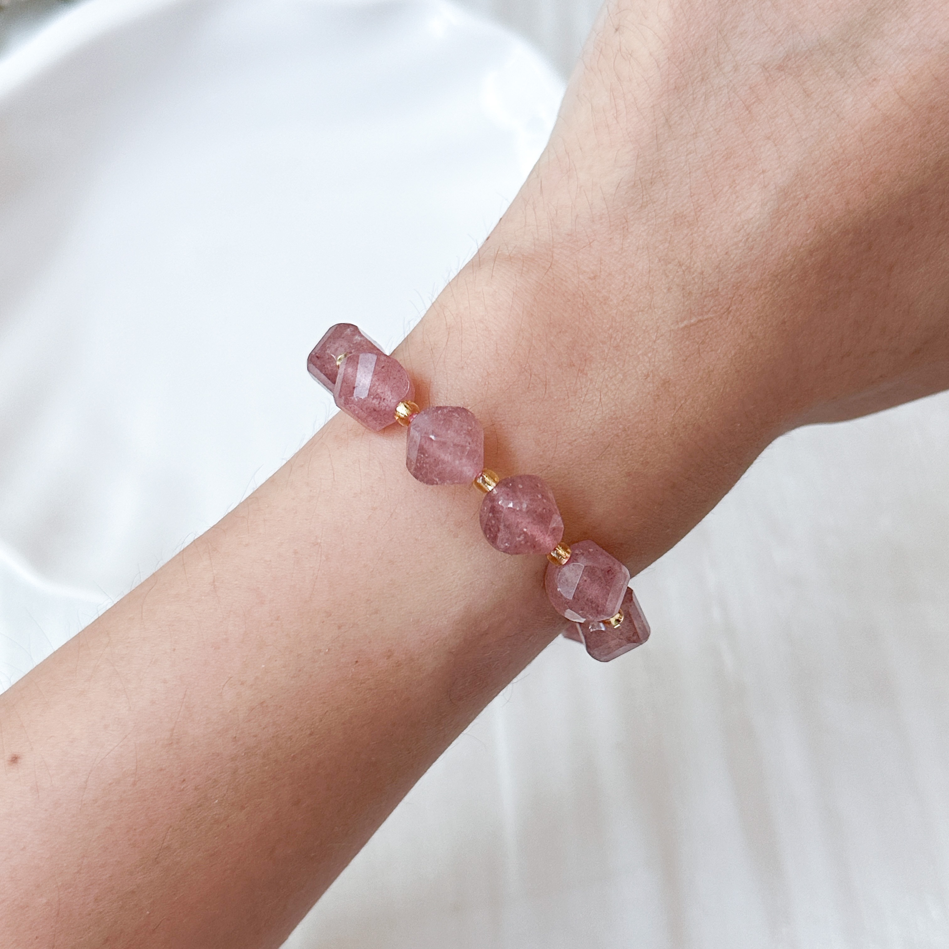 Strawberry Quartz 10mm Spiral Cut Bracelet