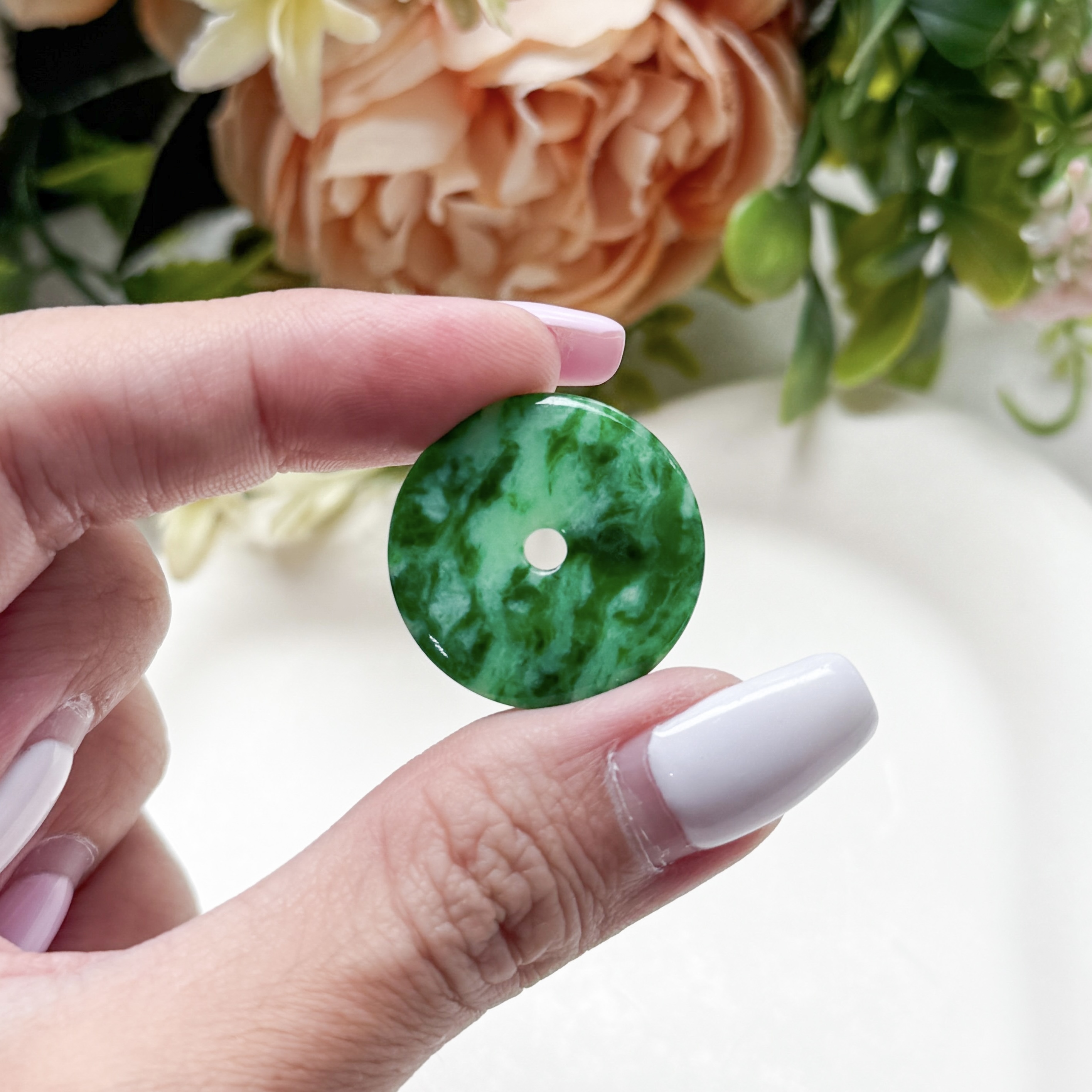 Grade A Laokeng Flower Green Jade Donut