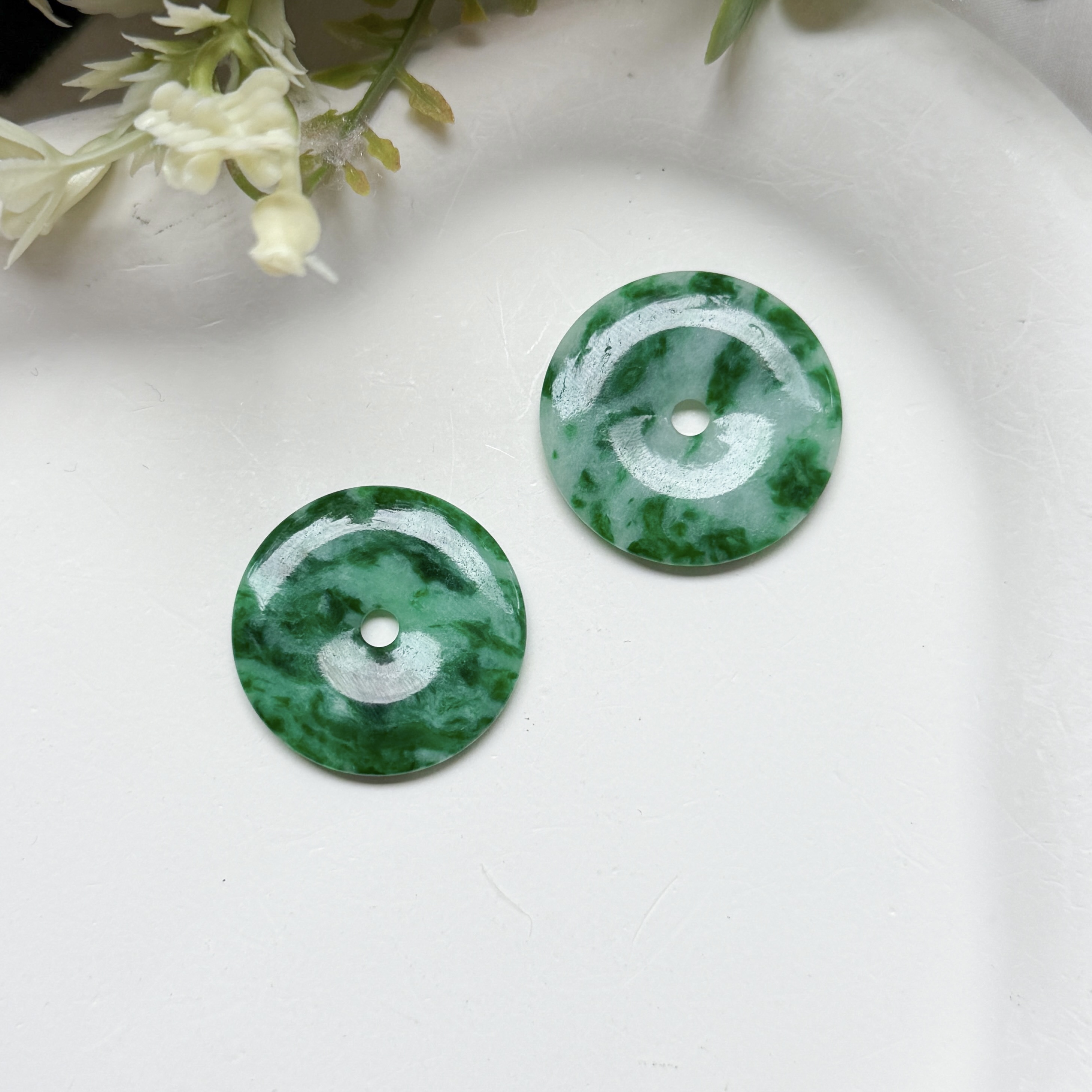 Grade A Laokeng Flower Green Jade Donut