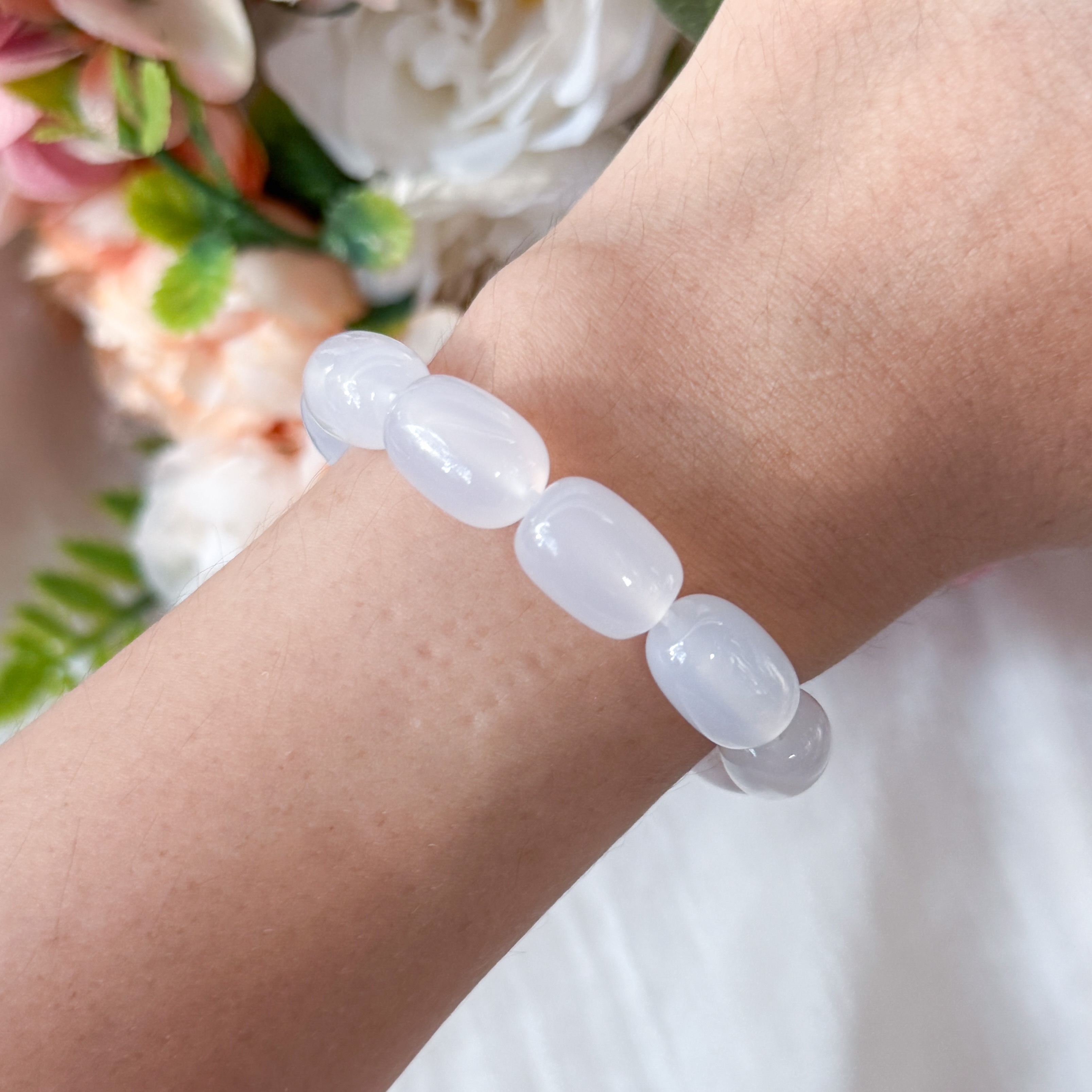 White Chalcedony Oval Canister Bracelet
