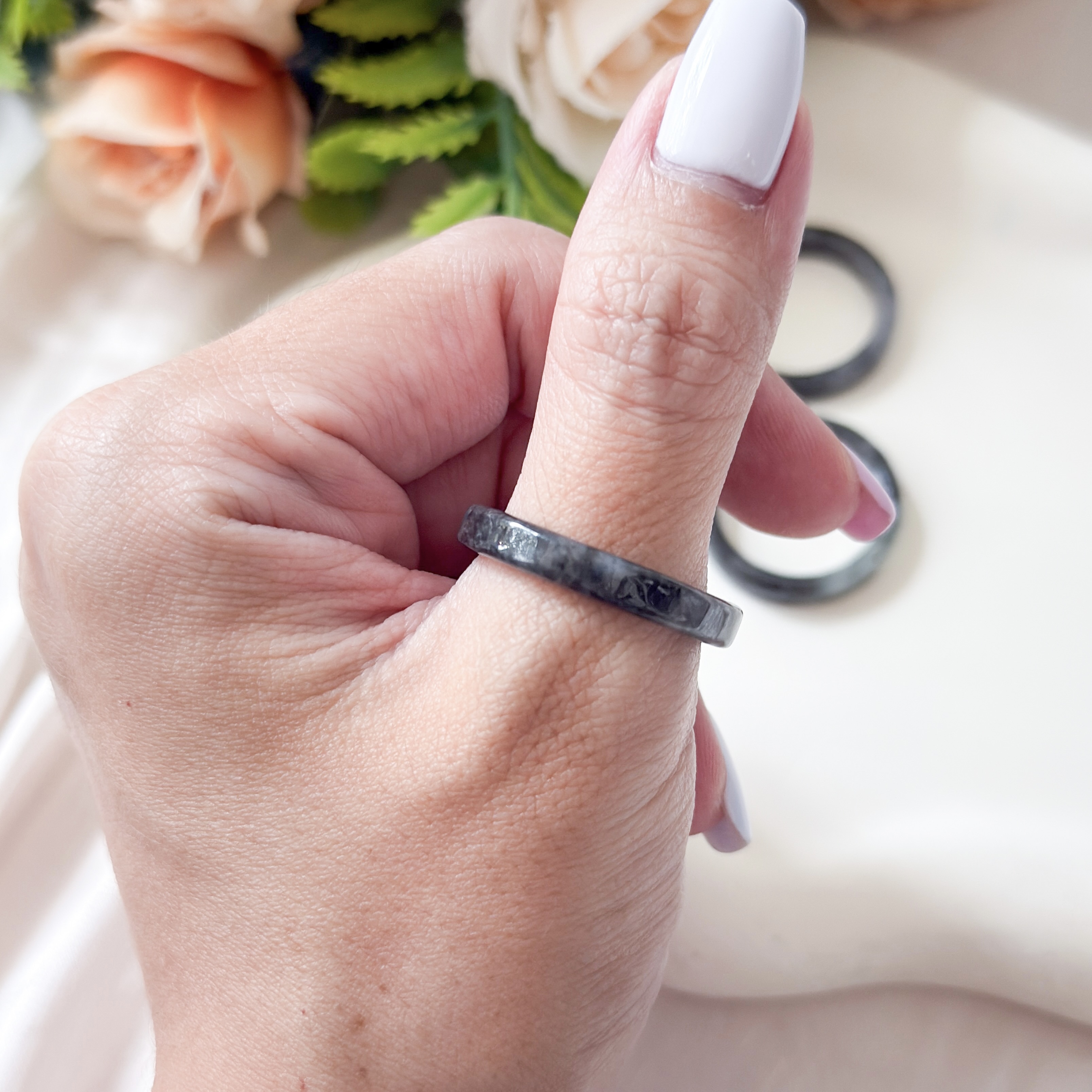 Grade A Ash Grey Full Jade Square Ring