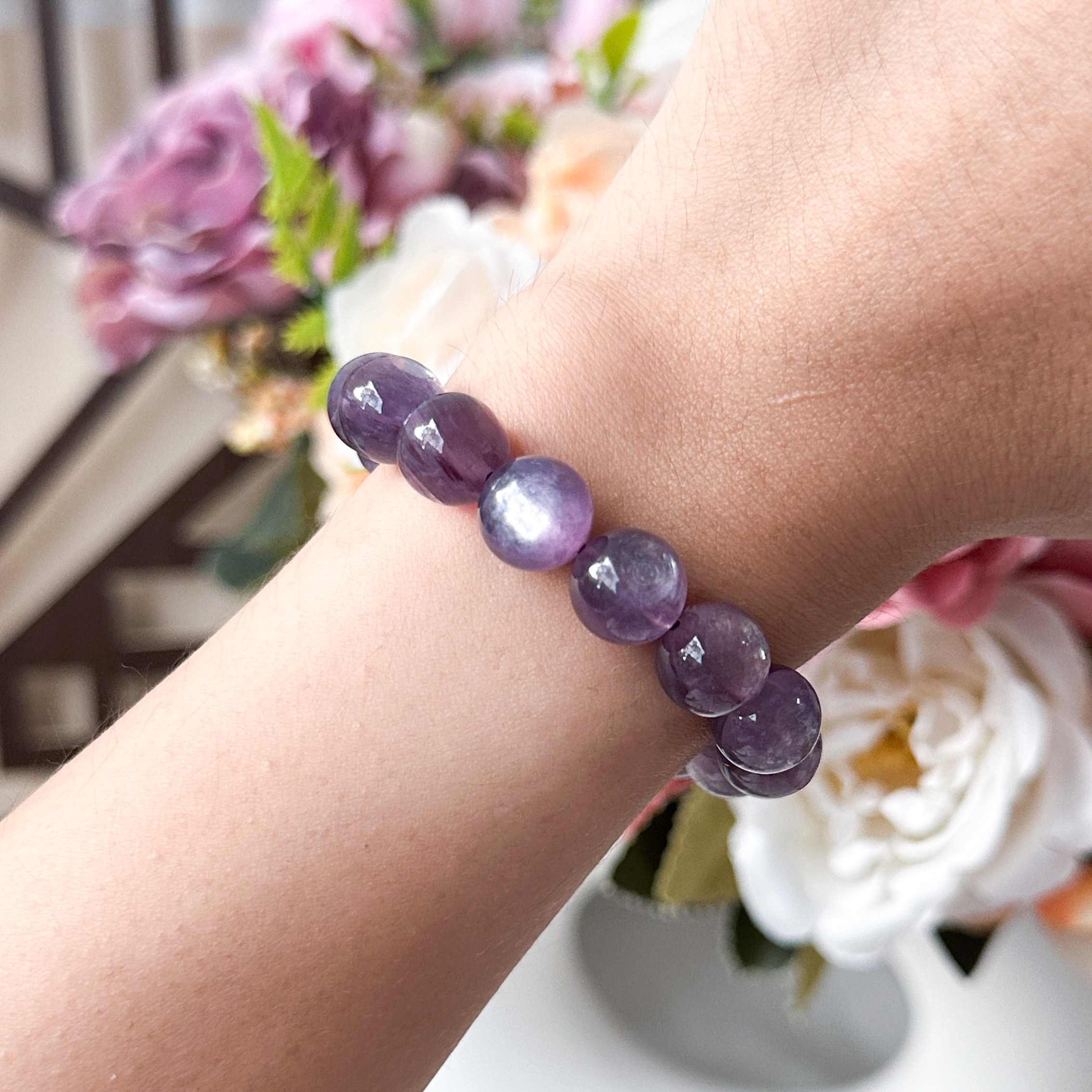 Purple Gemmy Lepidolite 10mm Bracelet