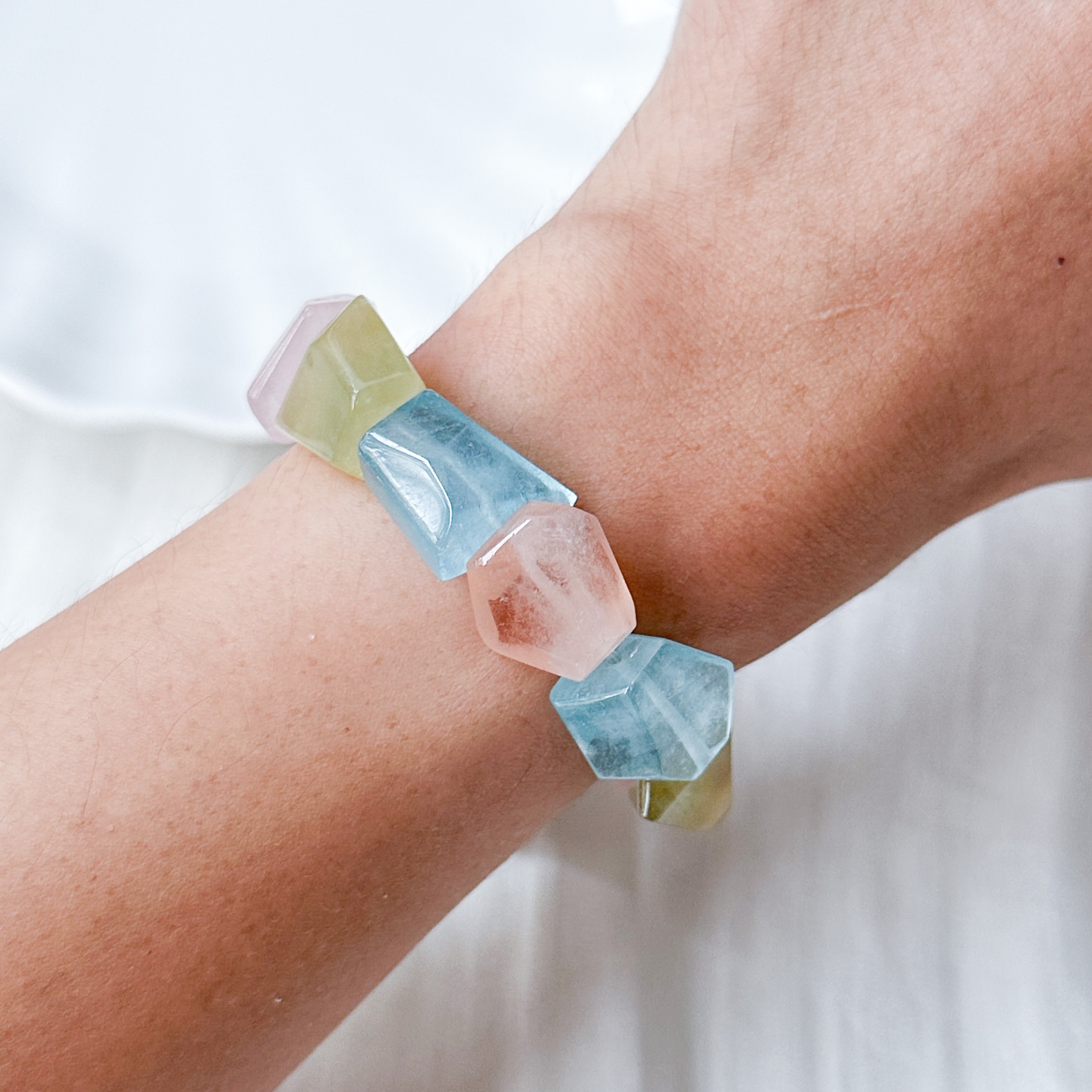 Multi-Colour Aquamarine & Morganite Irregular Bracelet