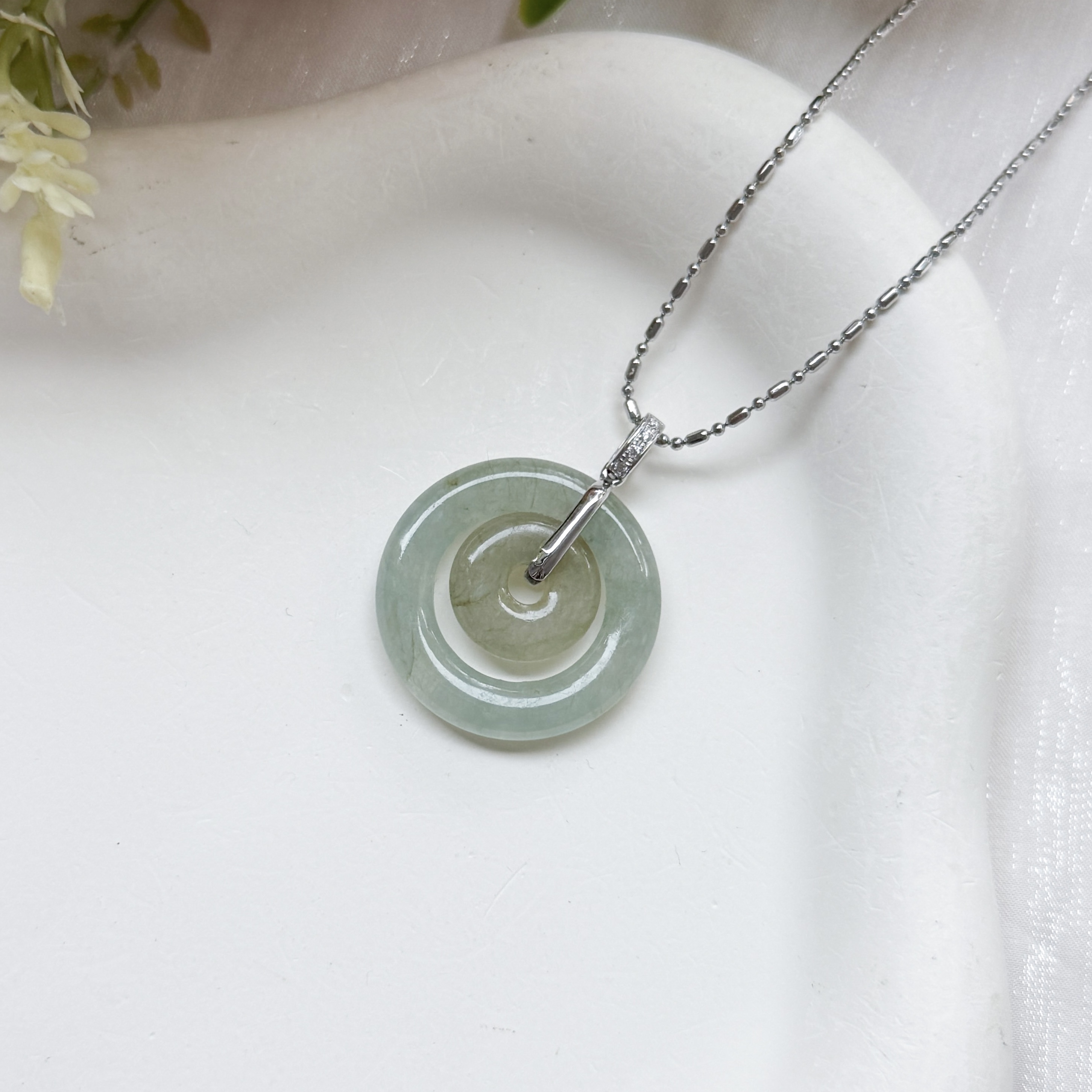 Grade A Ice Green Jade Heaven and Earth Pendant - WG / Dia