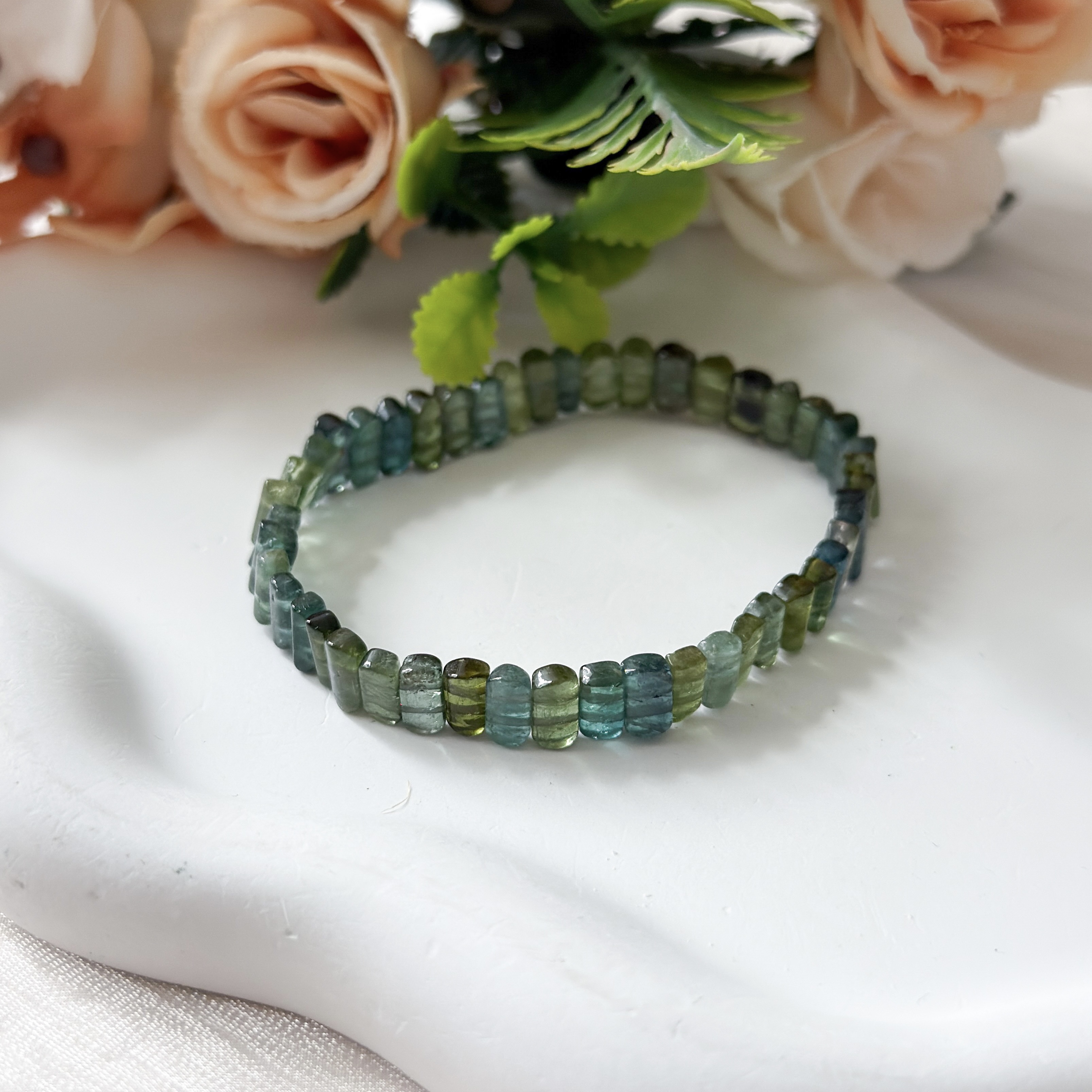 Blue Green Tourmaline Oval Canister Bracelet