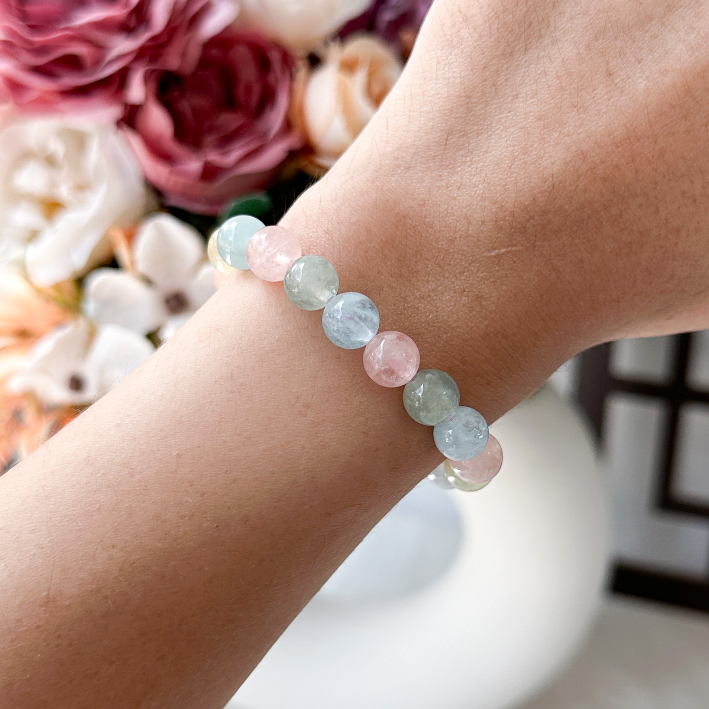 Multi-Colour Aquamarine & Morganite 7mm AAA+ Bracelet