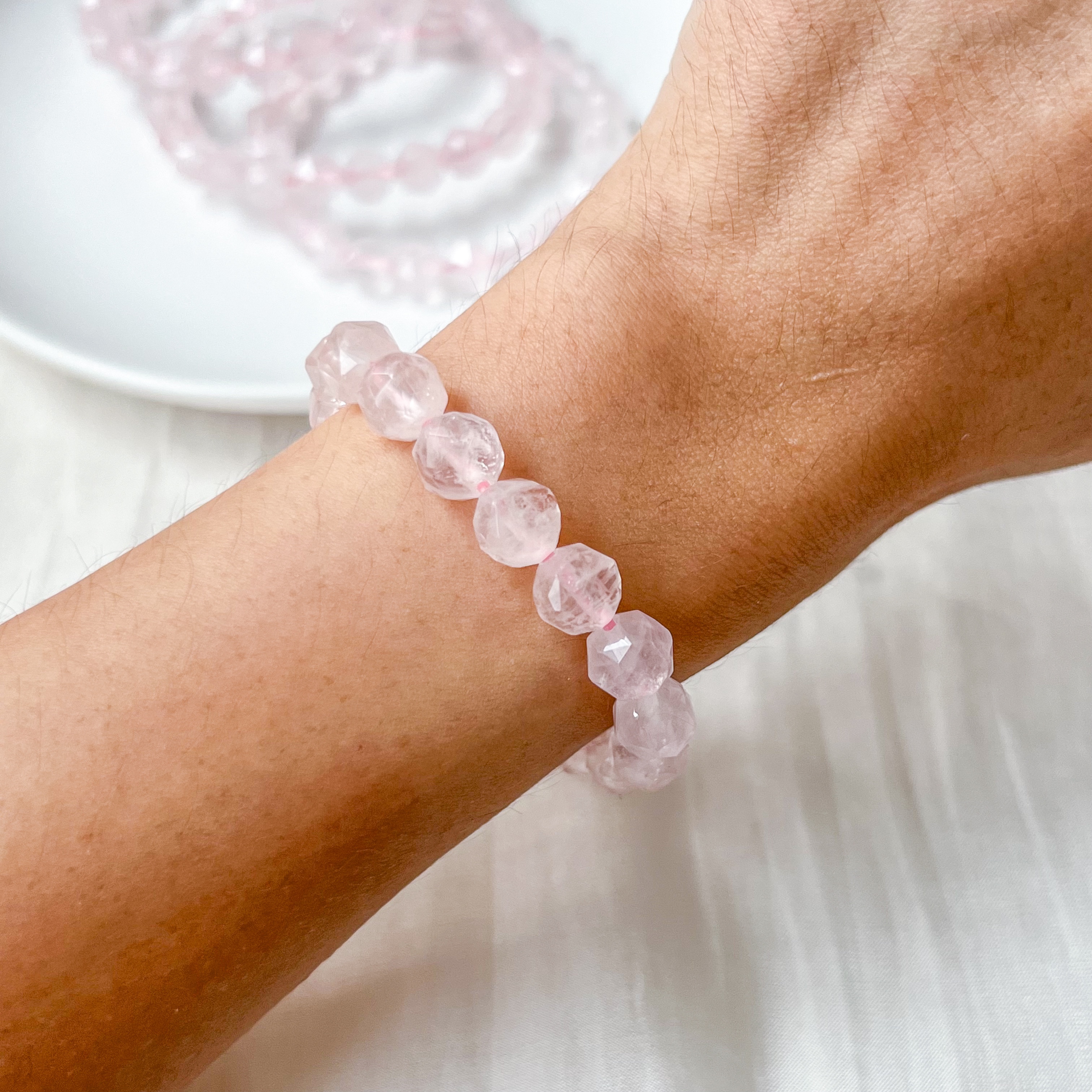 Rose Quartz 7-8mm Diamond Cut Bracelet