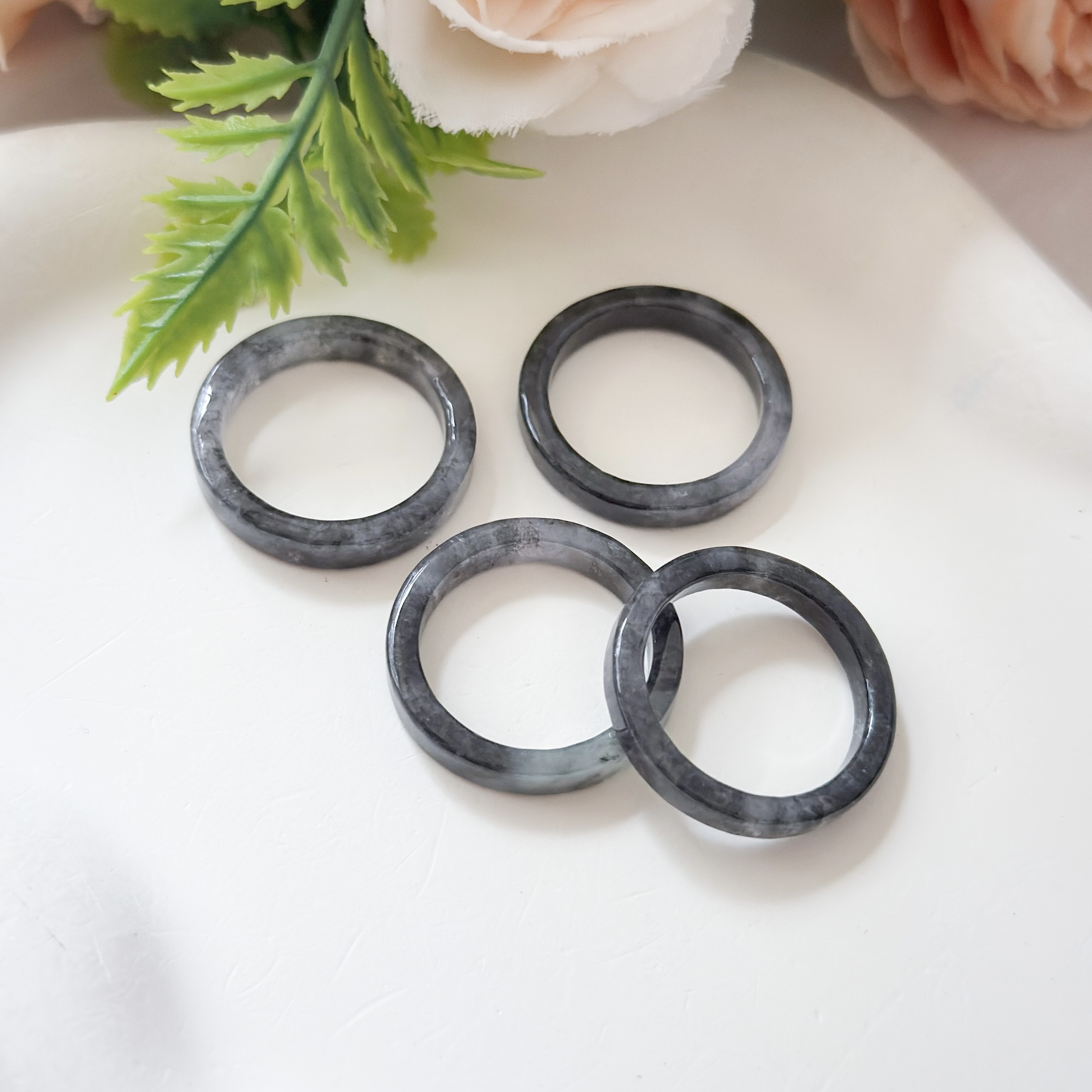 Grade A Ash Grey Full Jade Square Ring