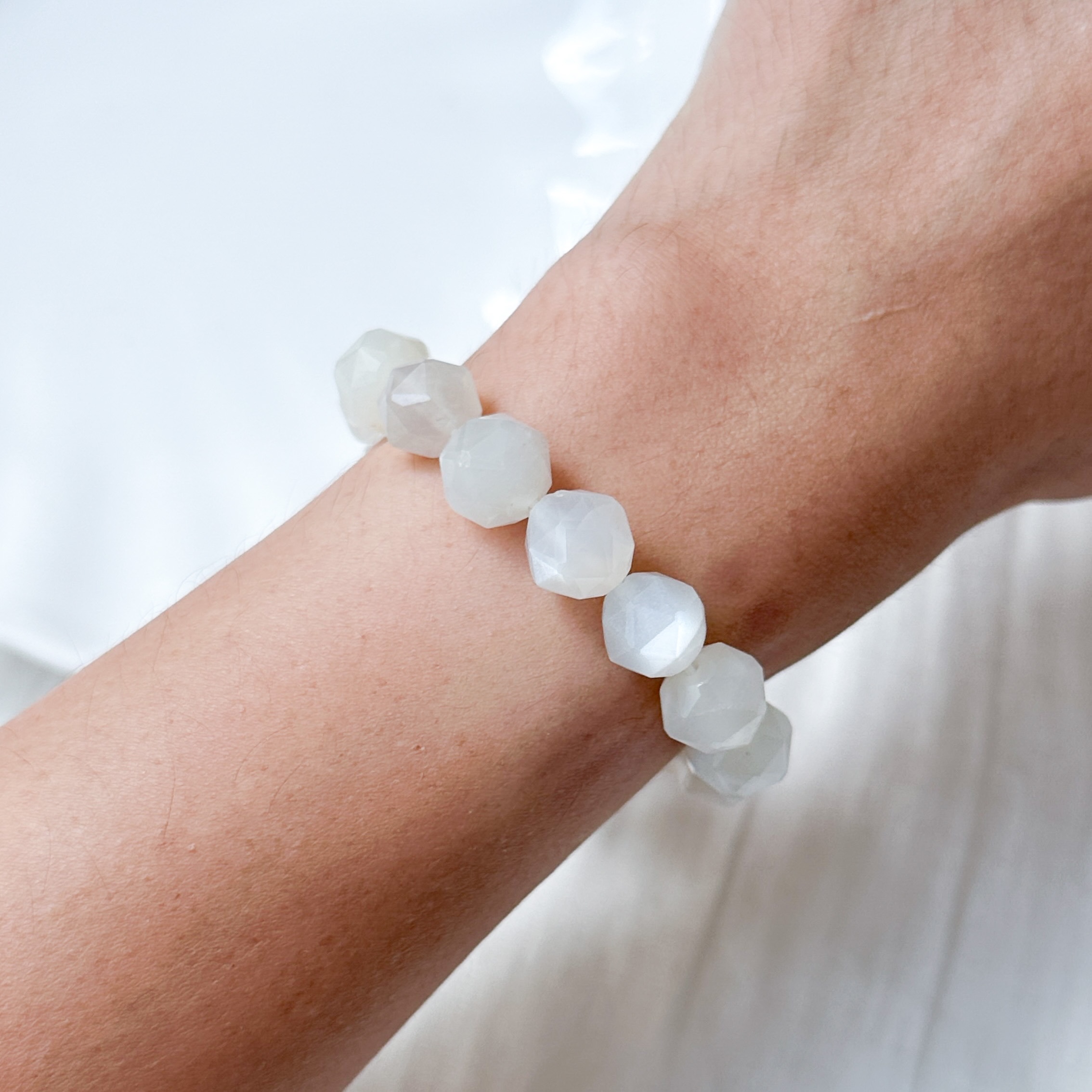 White Moonstone 10mm Diamond Cut Bracelet