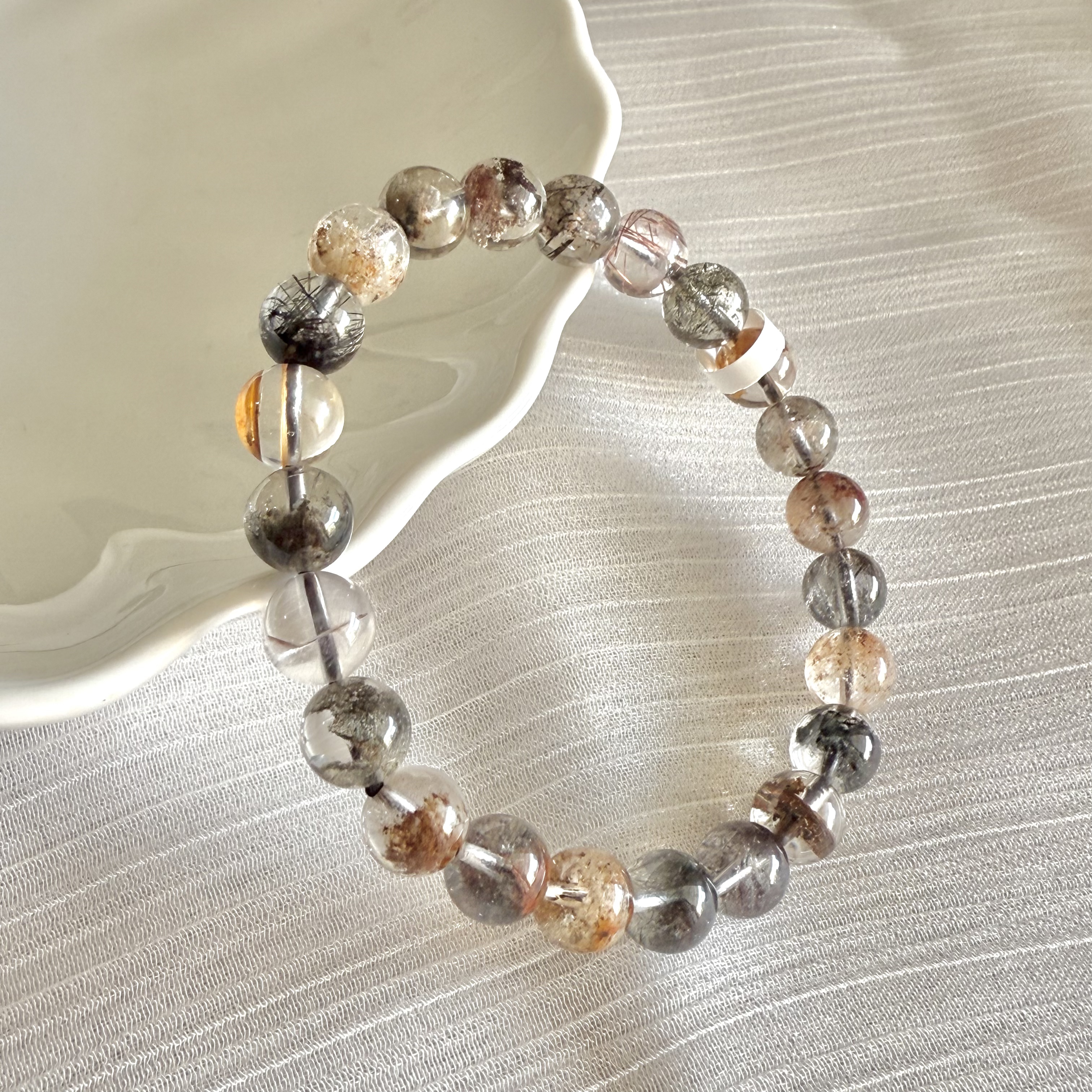 Multi-Colour Rutilated/Phantom Quartz 7-8mm Bracelet