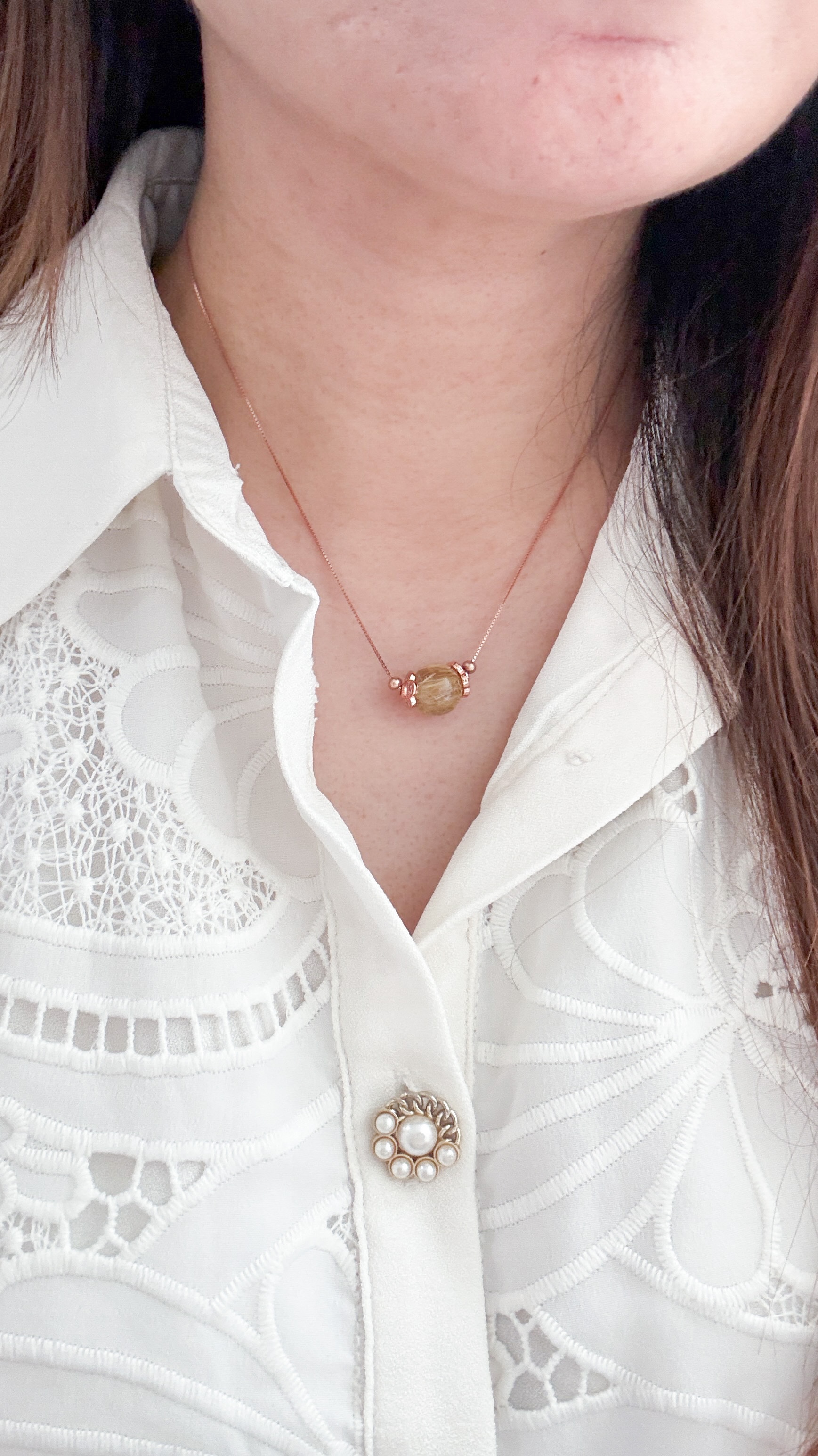 Gold Rutilated Quartz Solitaire Necklace