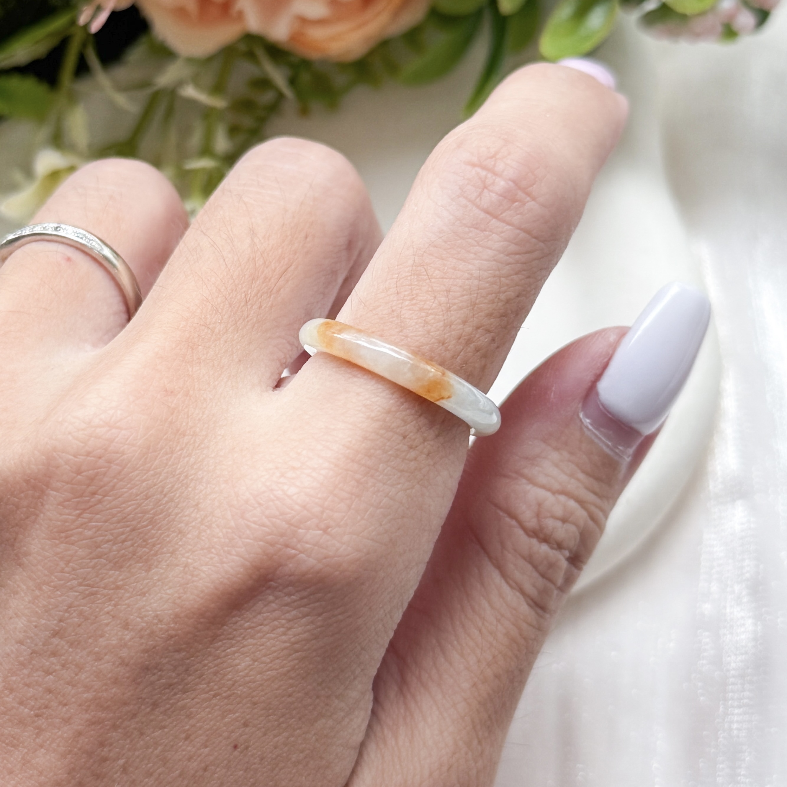 Grade A Autumn Vein Full Jade Ring