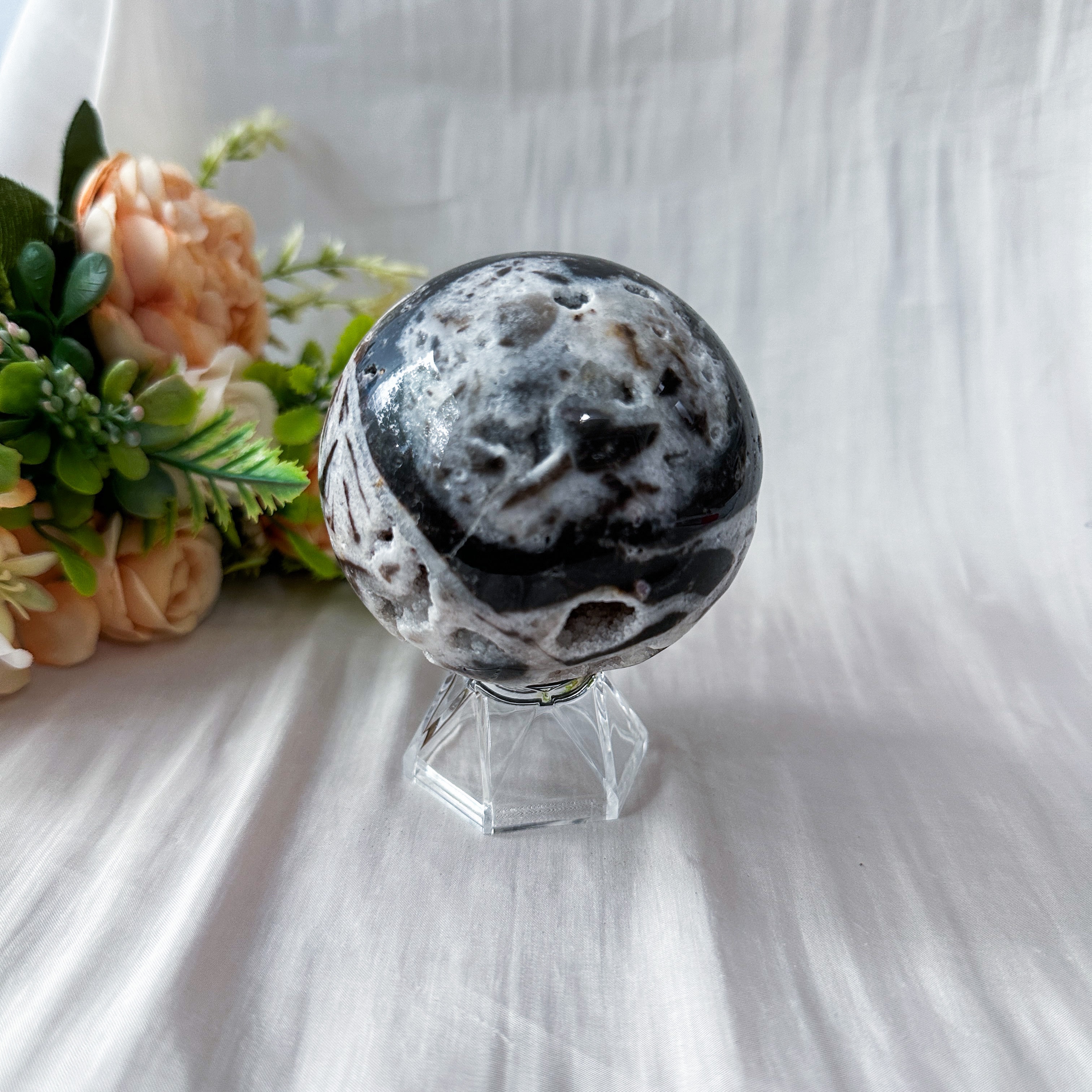 Zebra Druzy Jasper Sphere 71.4mm