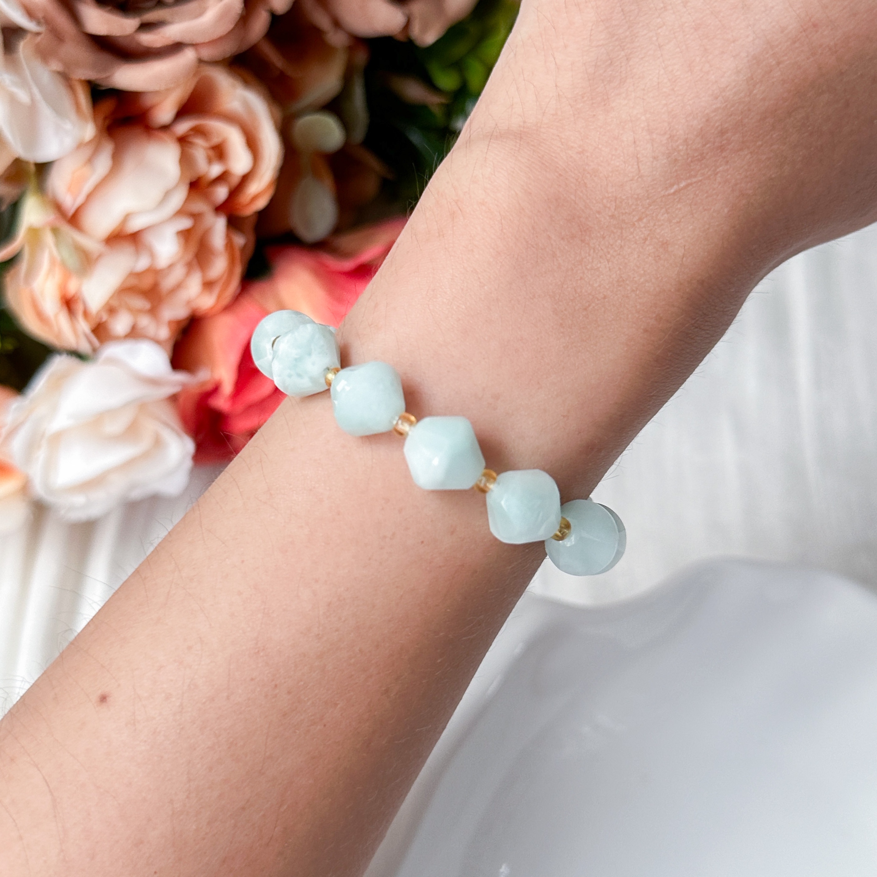 Green Angelite 10mm Bicone Bracelet