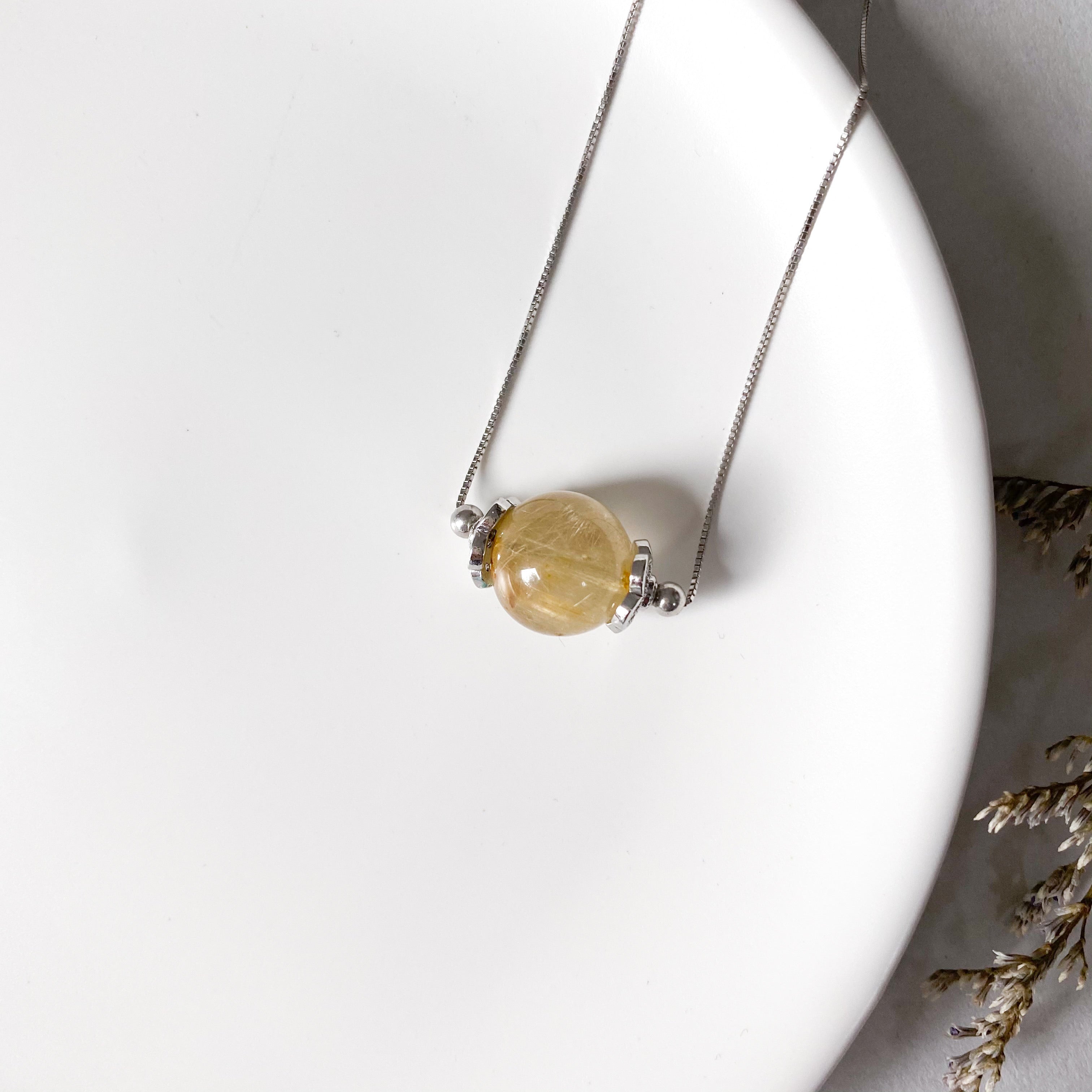 Gold Rutilated Quartz Solitaire Necklace