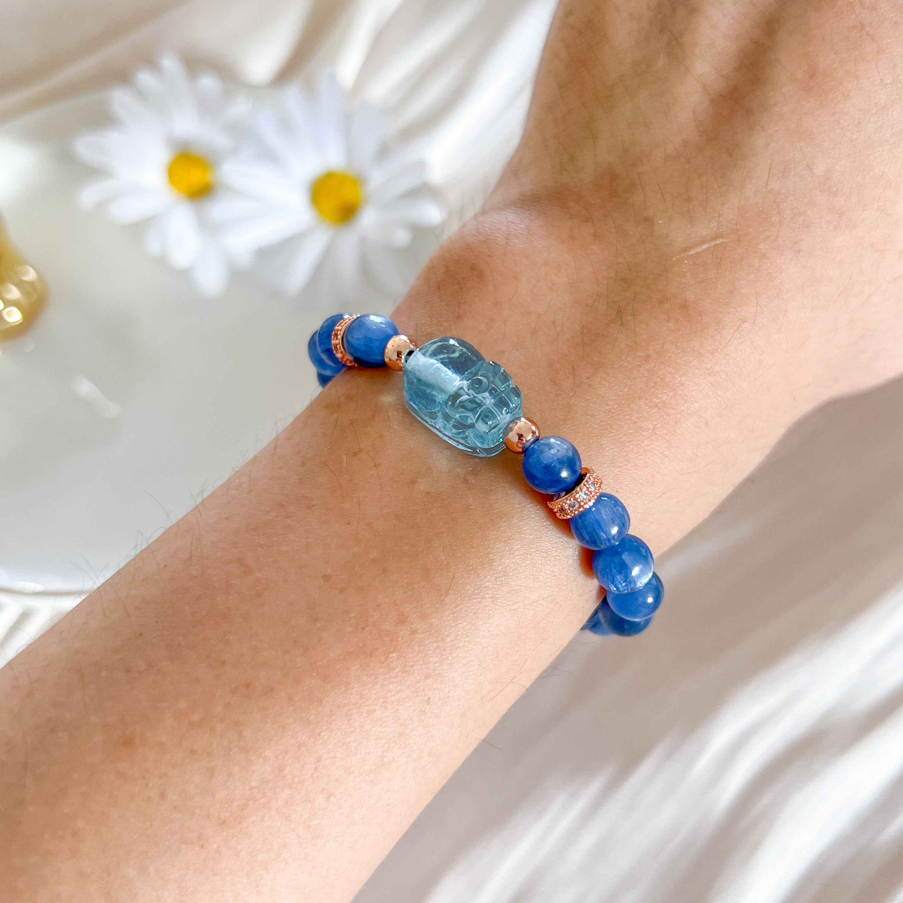 Aquamarine Pixiu with Kyanite Bracelet