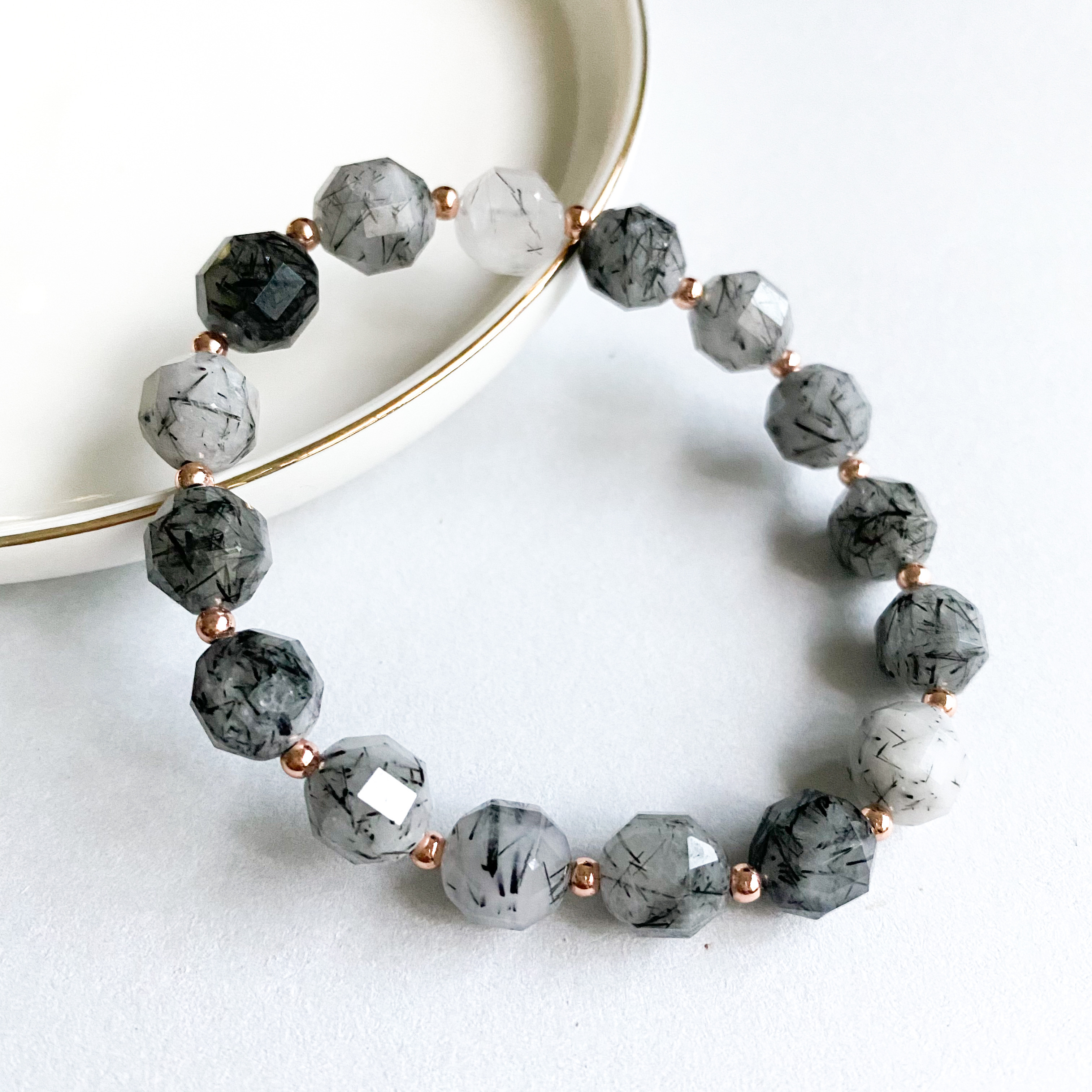Black Rutilated Quartz Geometric Bracelet
