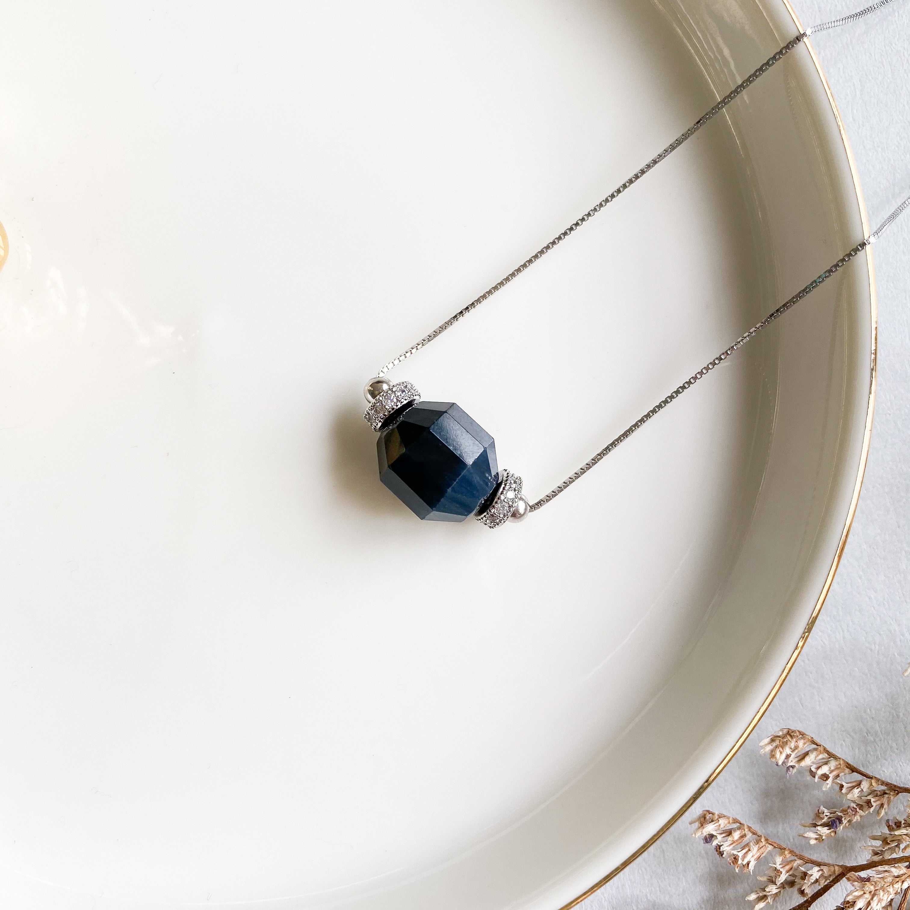 Blue Tiger’s Eye Geometric Necklace