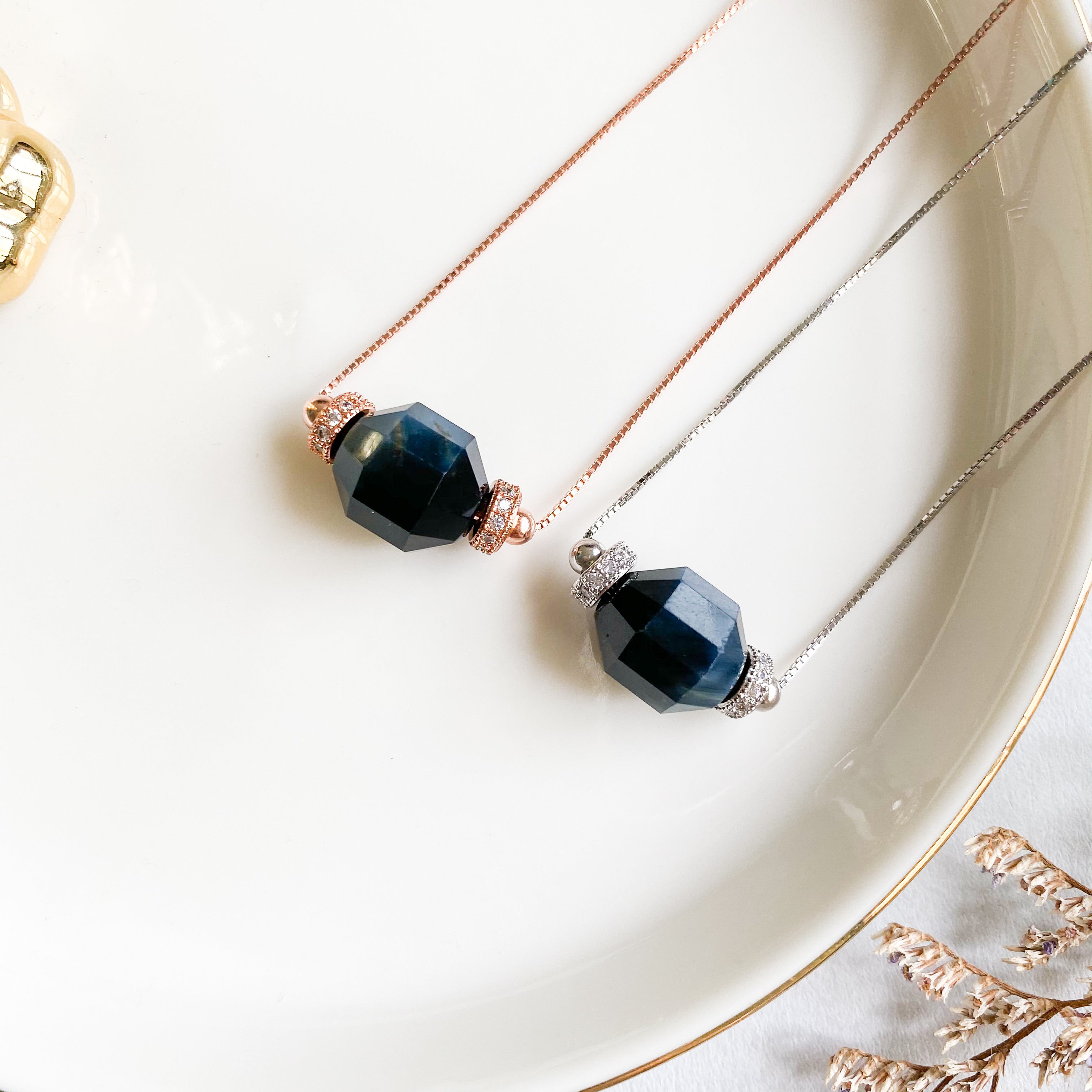 Blue Tiger’s Eye Geometric Necklace