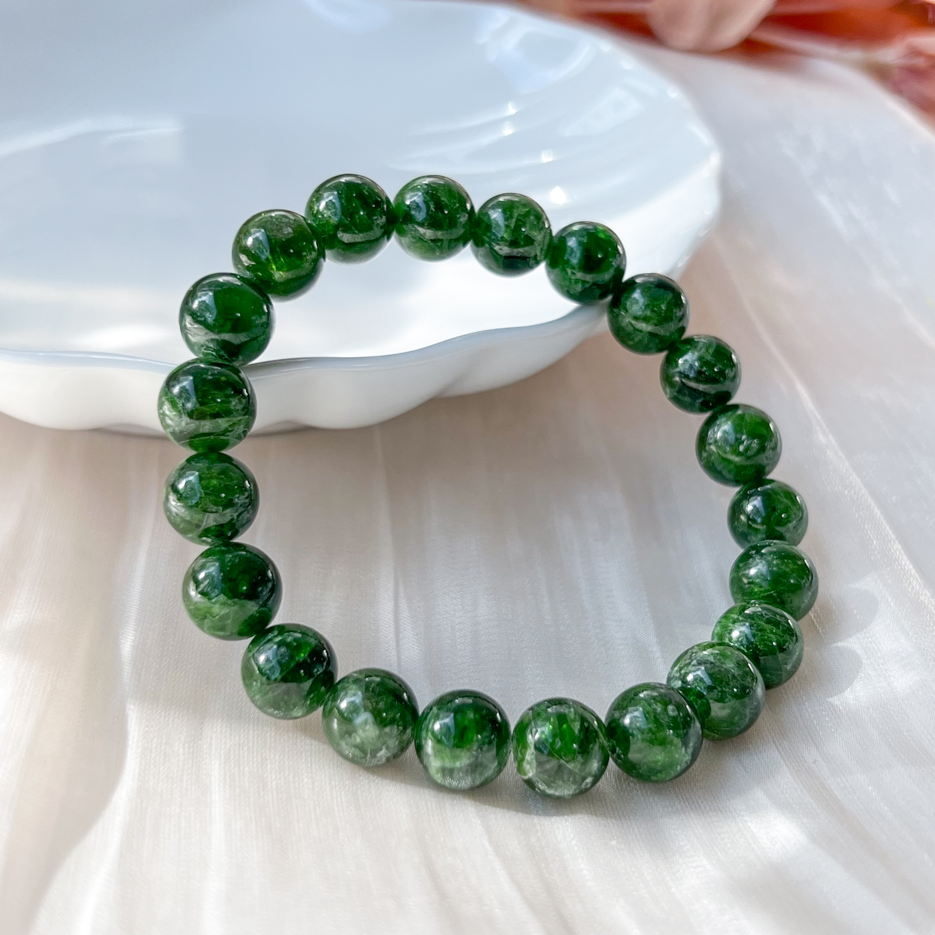 Chrome Dioptase 9+mm AAA Bracelet