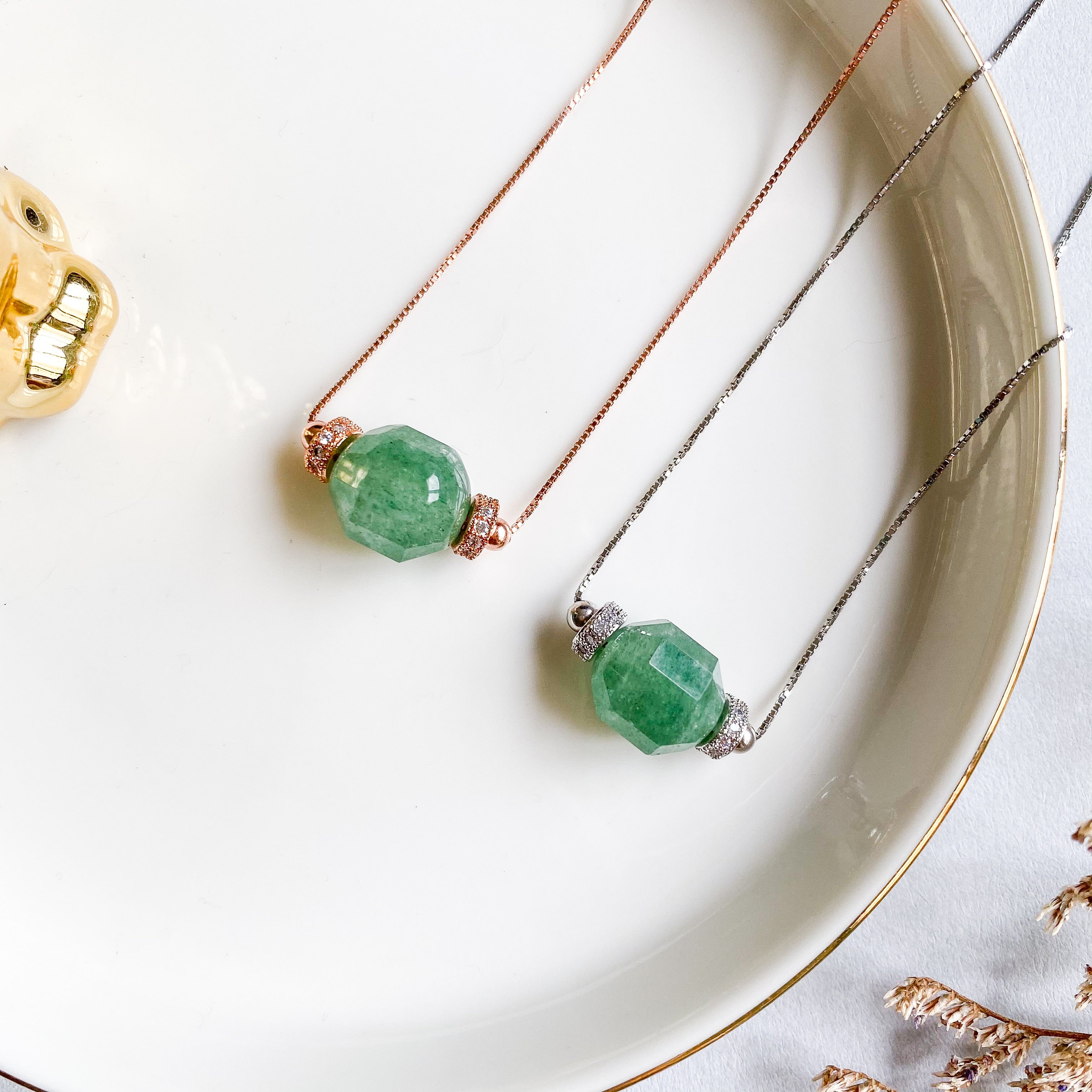 Green Strawberry Quartz Geometric Necklace