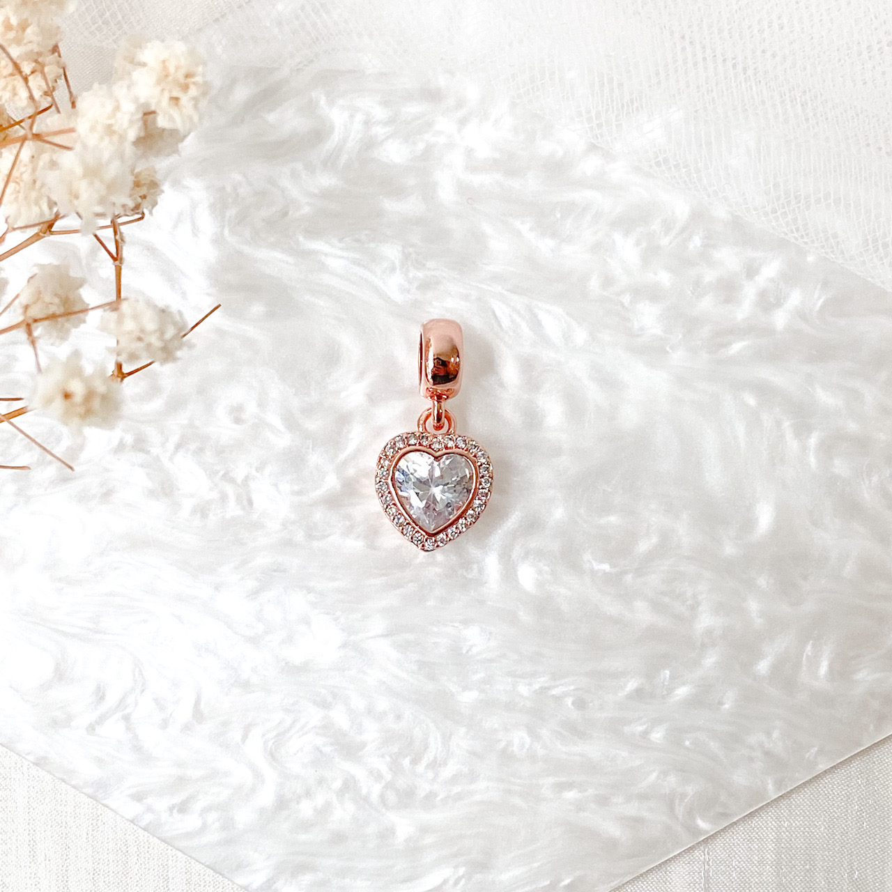 Bejeweled Heart Rose Gold Charm (3pcs)