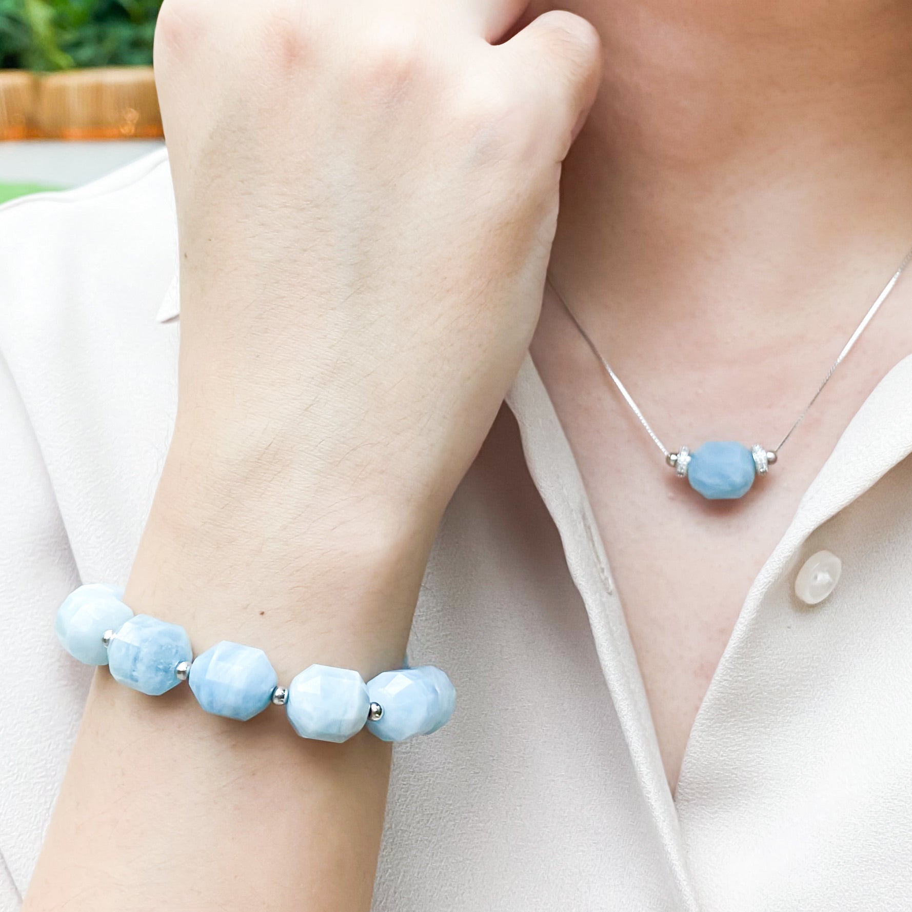 Aquamarine Geometric Necklace