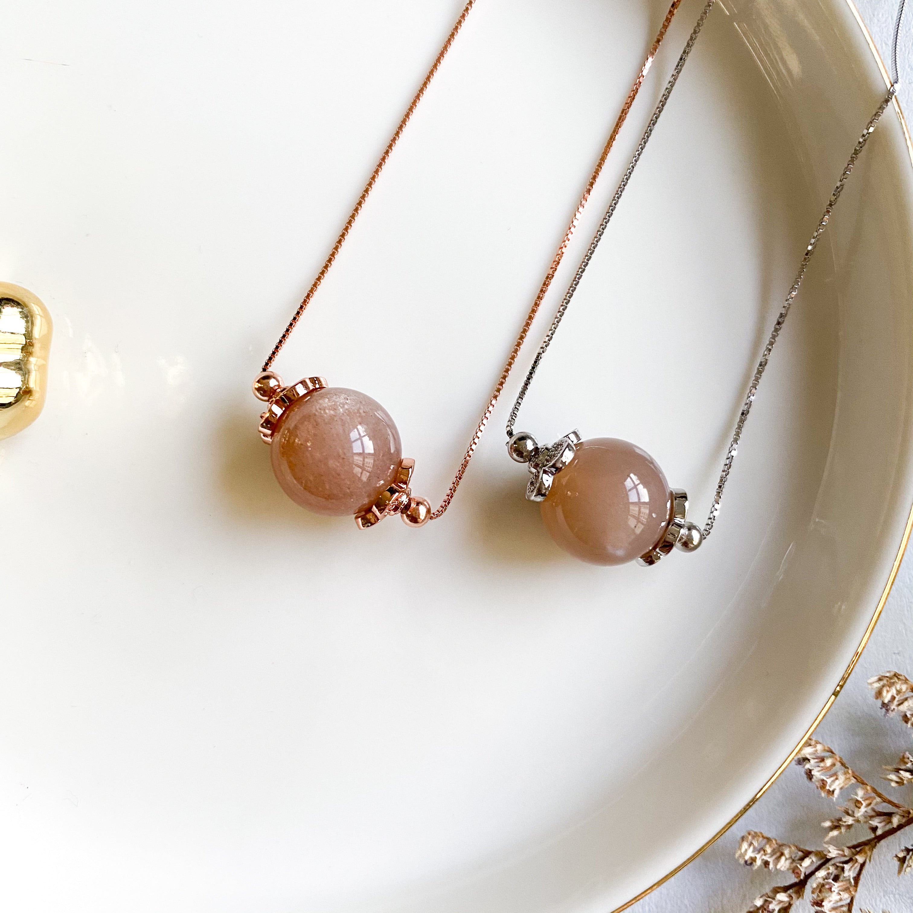 Peach Moonstone Solitaire Necklace