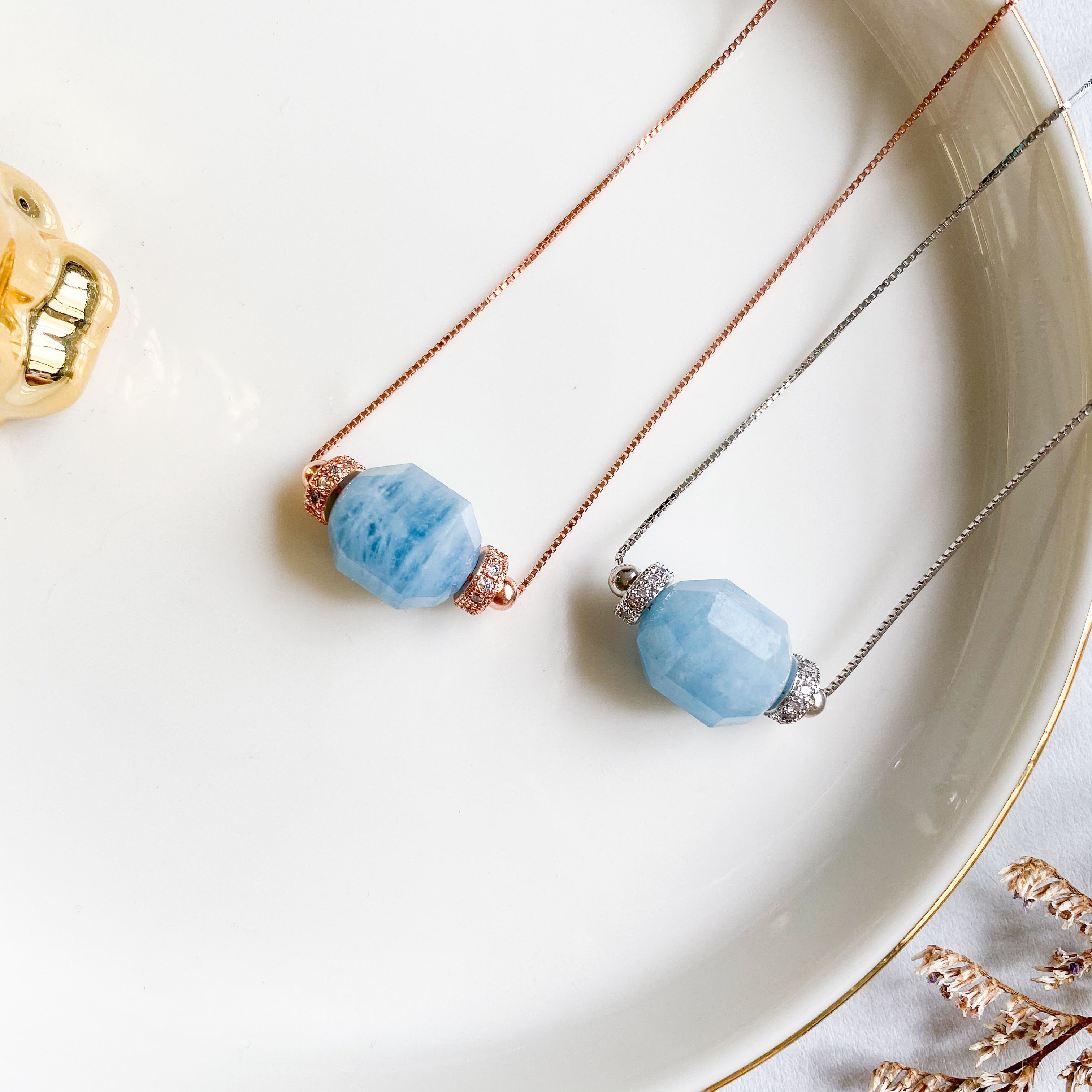 Aquamarine Geometric Necklace