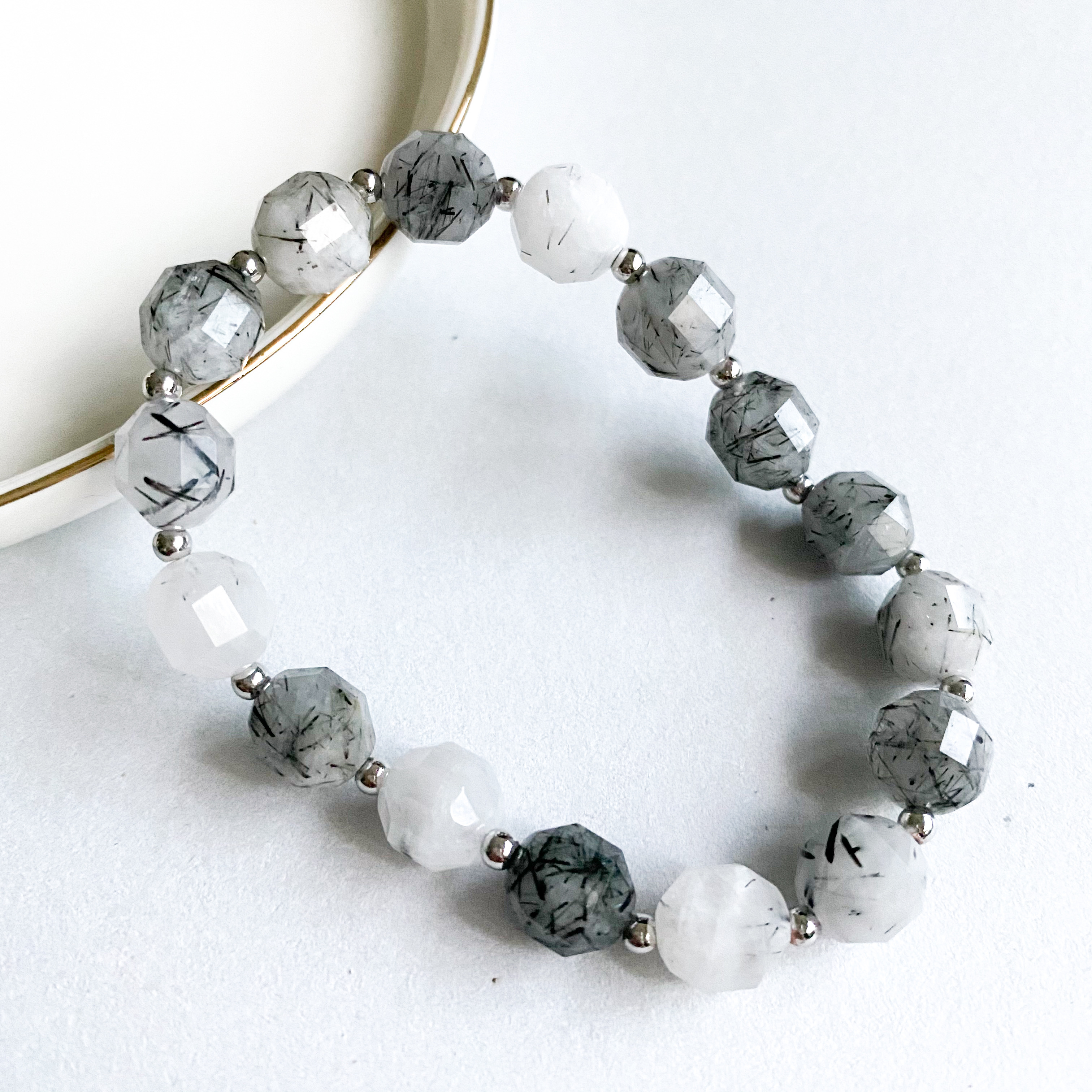 Black Rutilated Quartz Geometric Bracelet