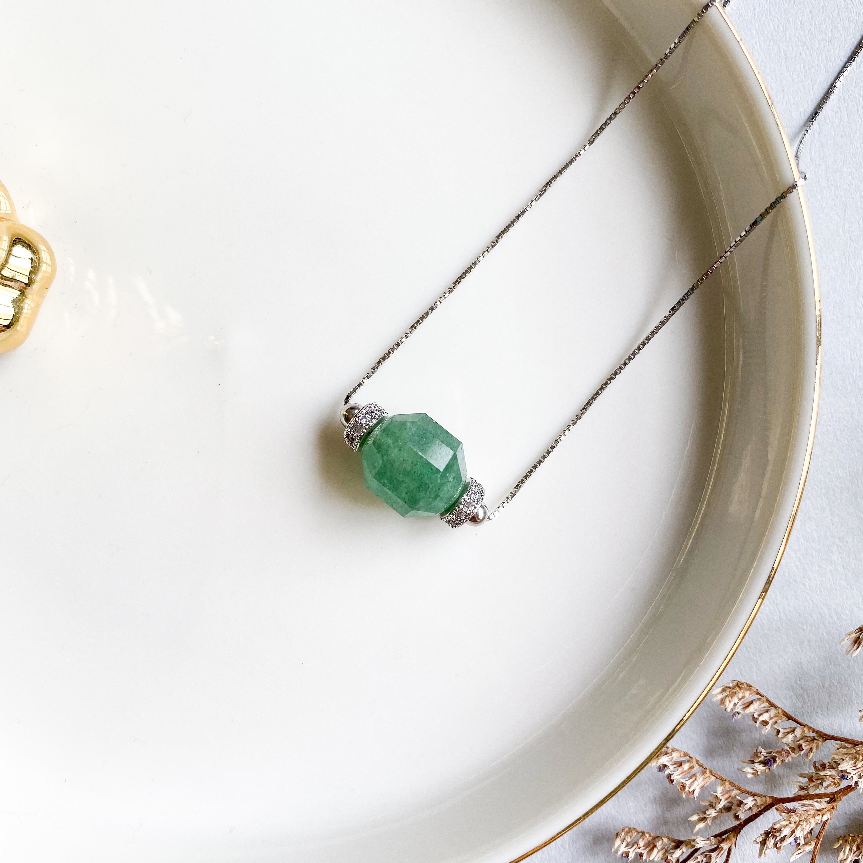 Green Strawberry Quartz Geometric Necklace