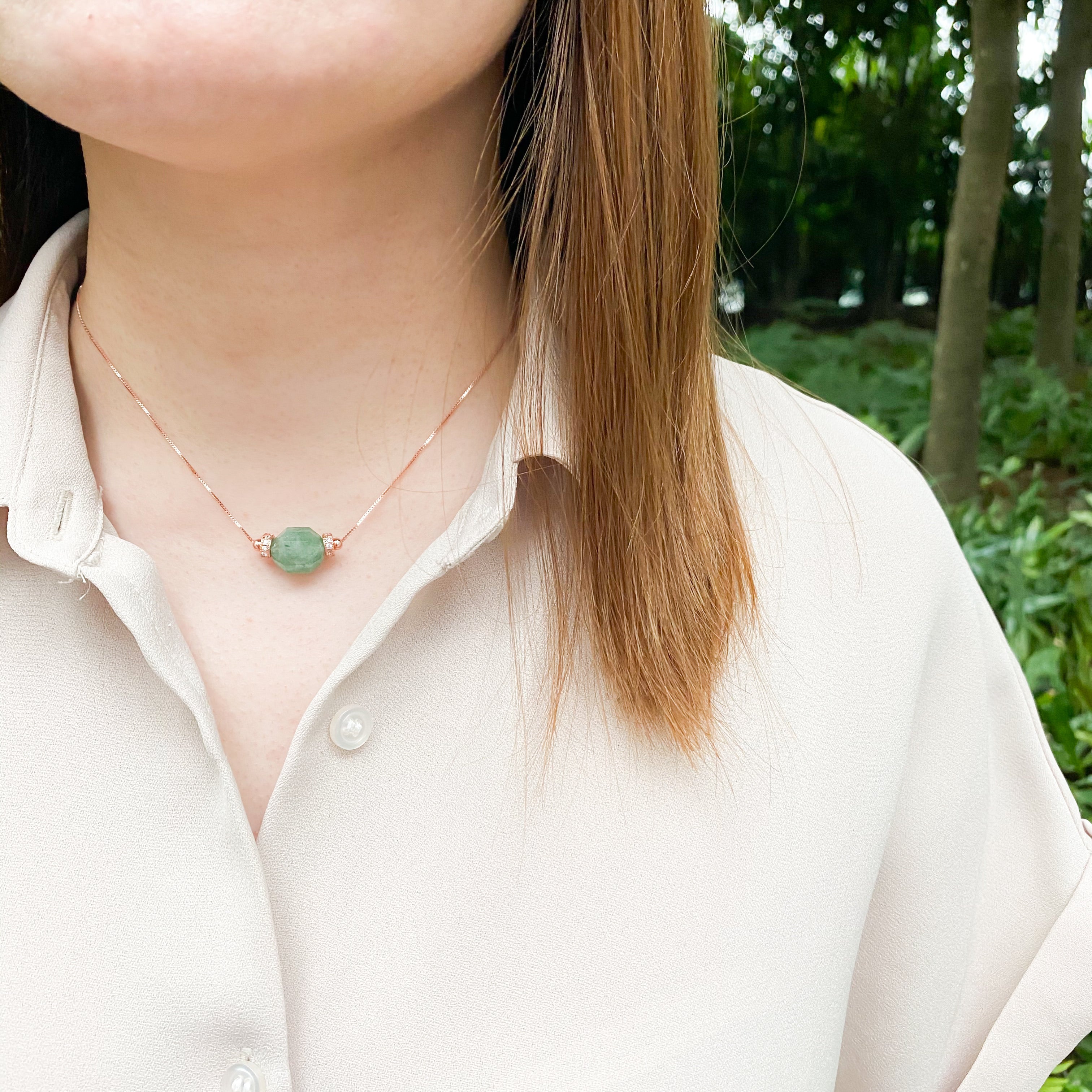 Green Strawberry Quartz Geometric Necklace