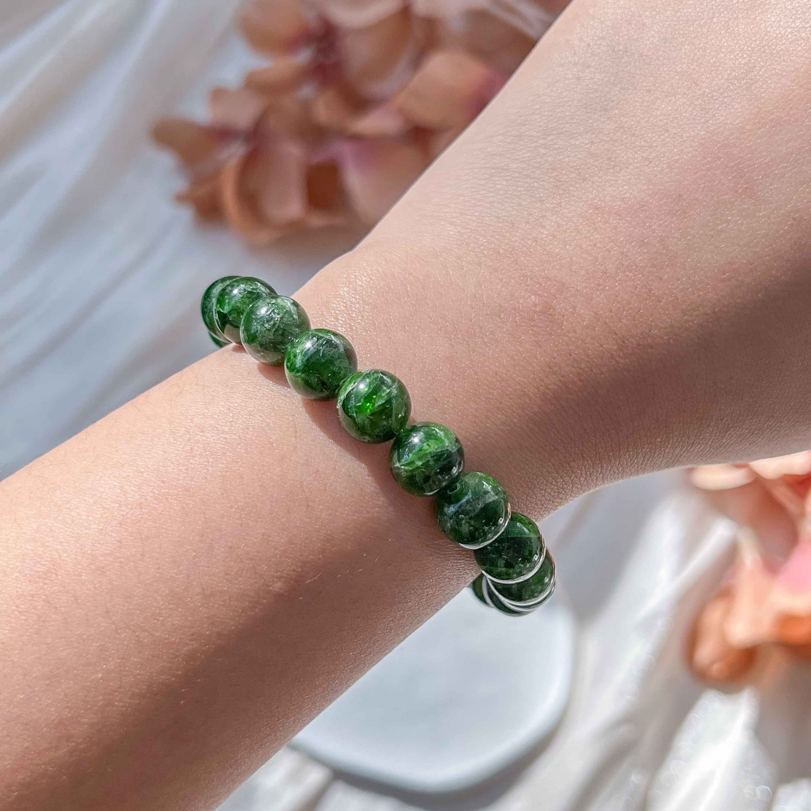 Chrome Dioptase 9+mm AAA Bracelet