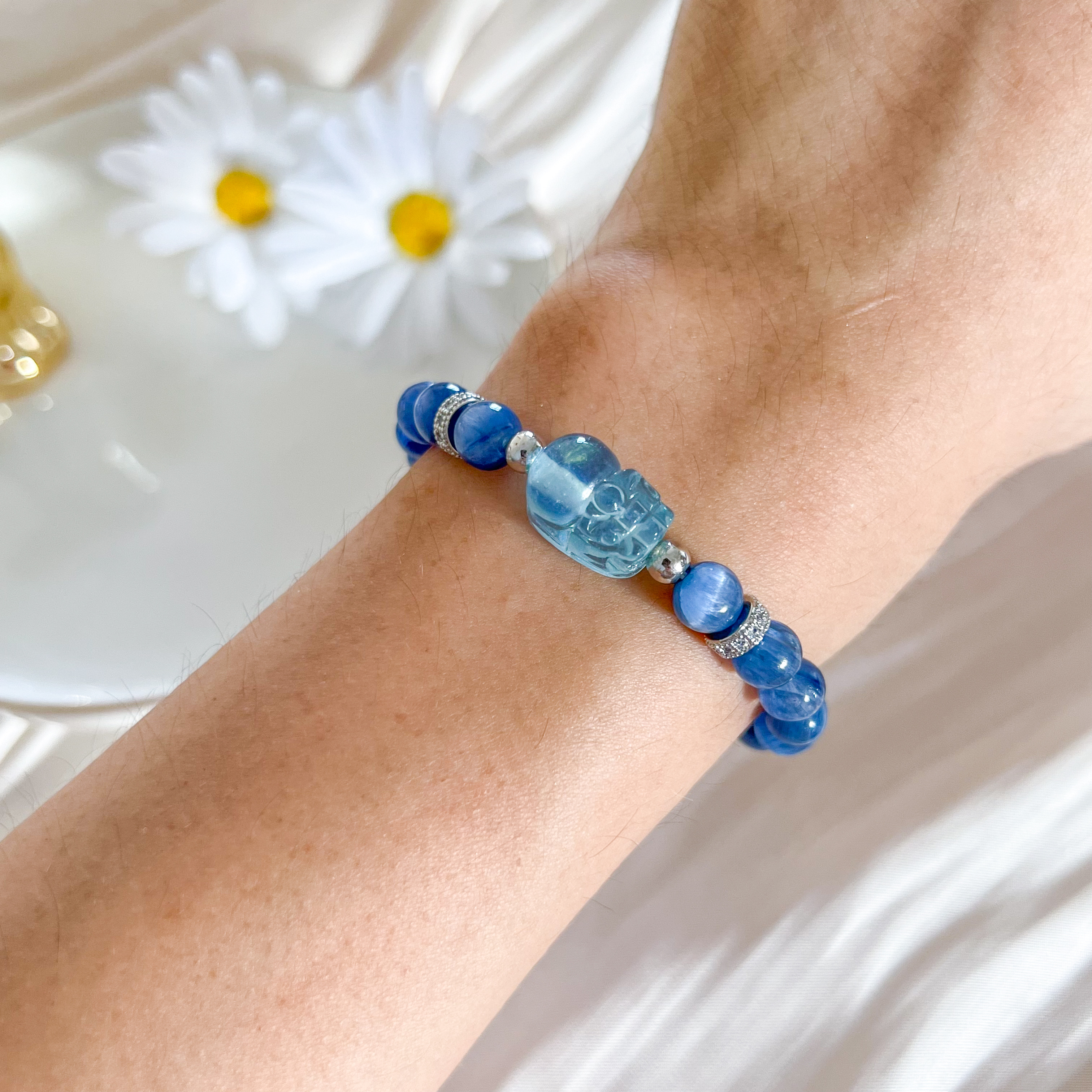 Aquamarine Pixiu with Kyanite Bracelet