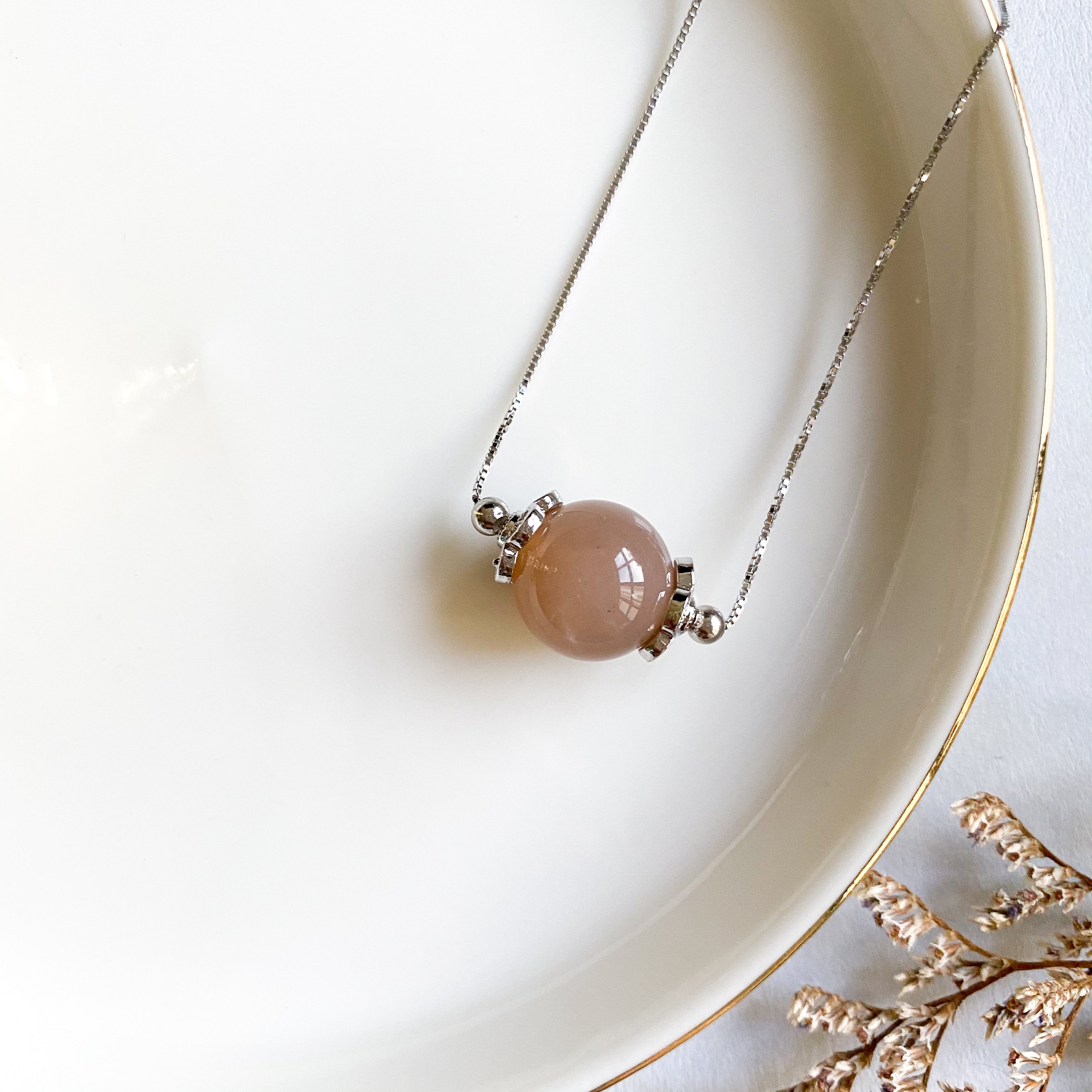 Peach Moonstone Solitaire Necklace