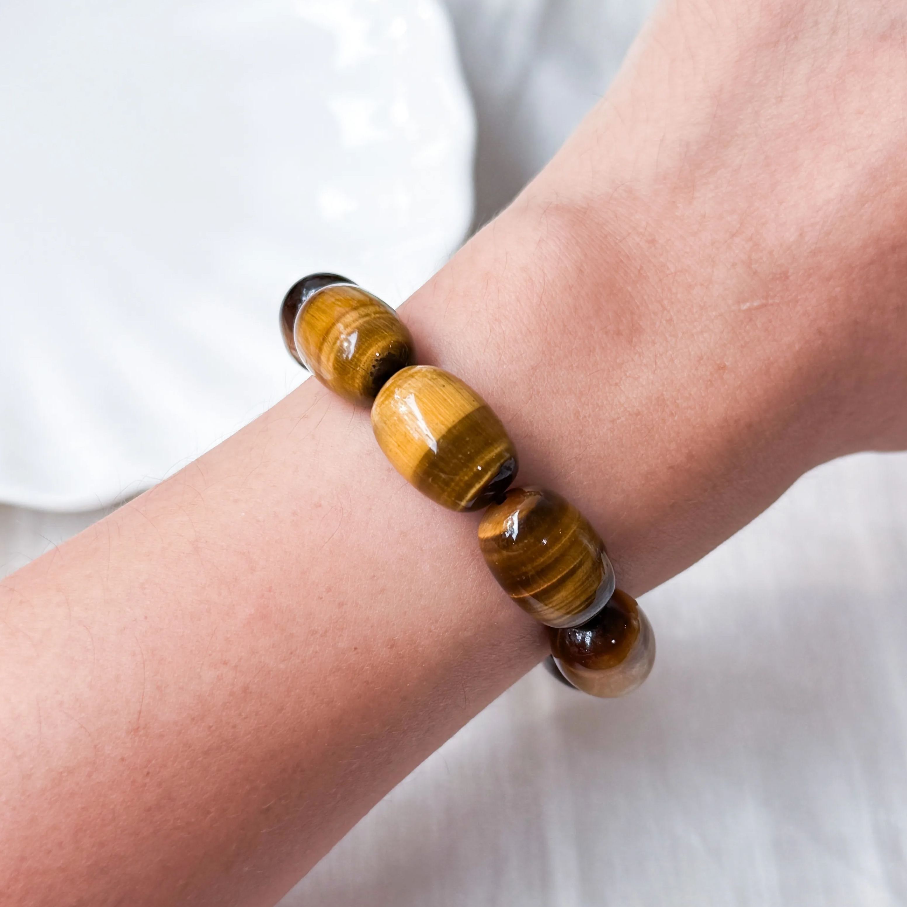 Yellow Tiger Eye Round Barrel Bracelet