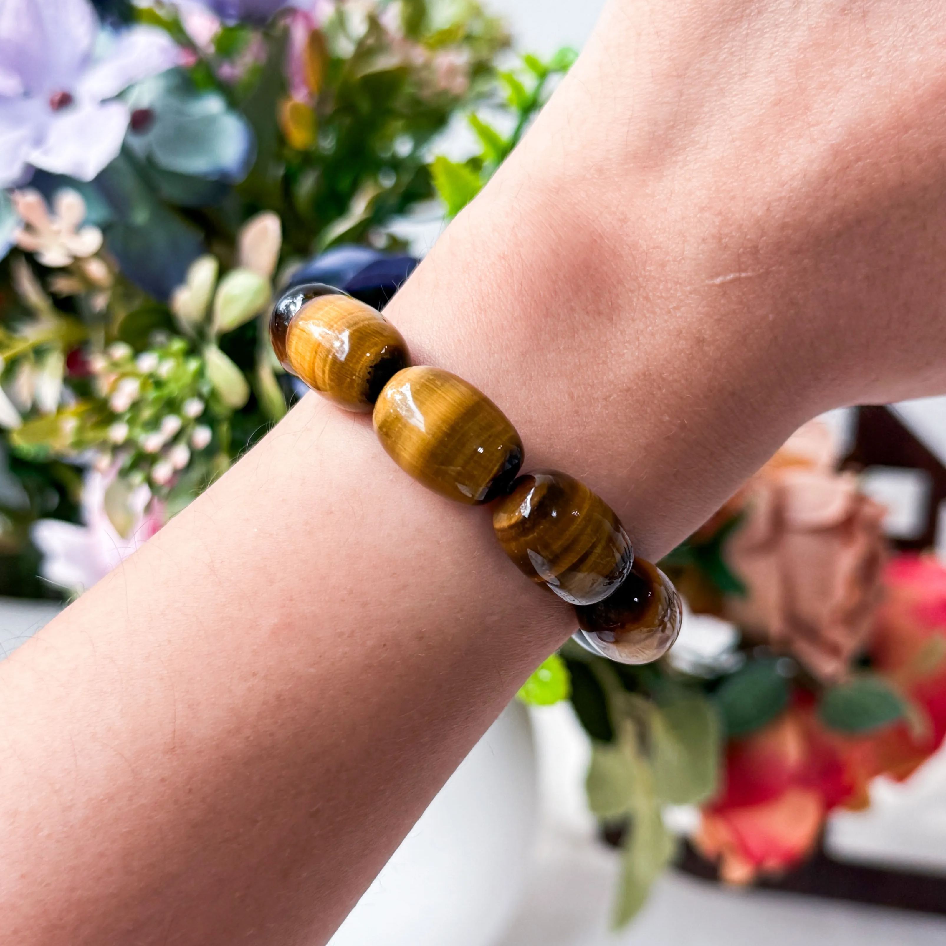 Yellow Tiger Eye Round Barrel Bracelet
