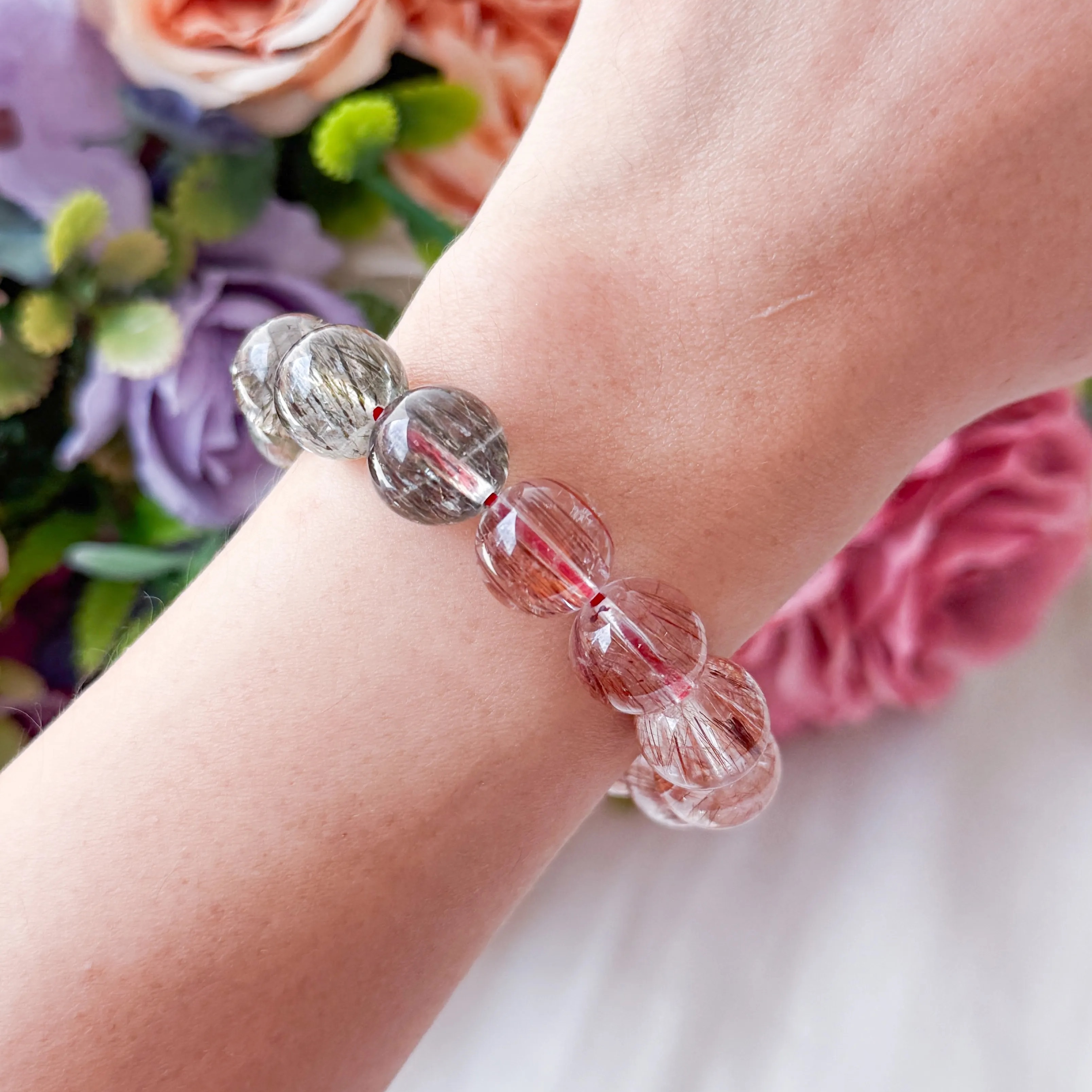 Multi Coloured Rutilated Quartz 11-12mm Bracelet