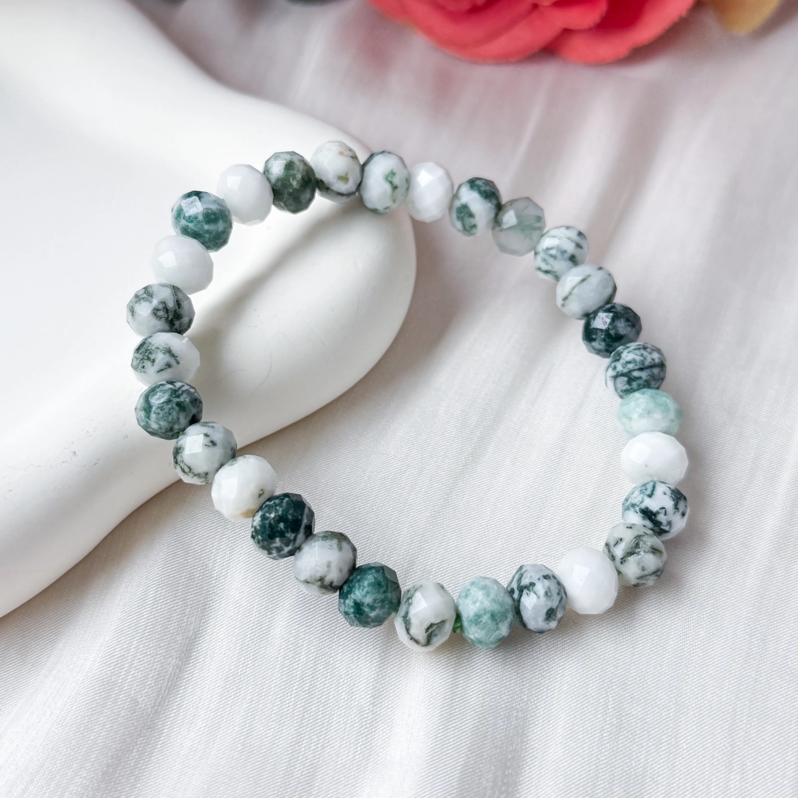 Tree Agate 8mm Abacus Cut Bracelet