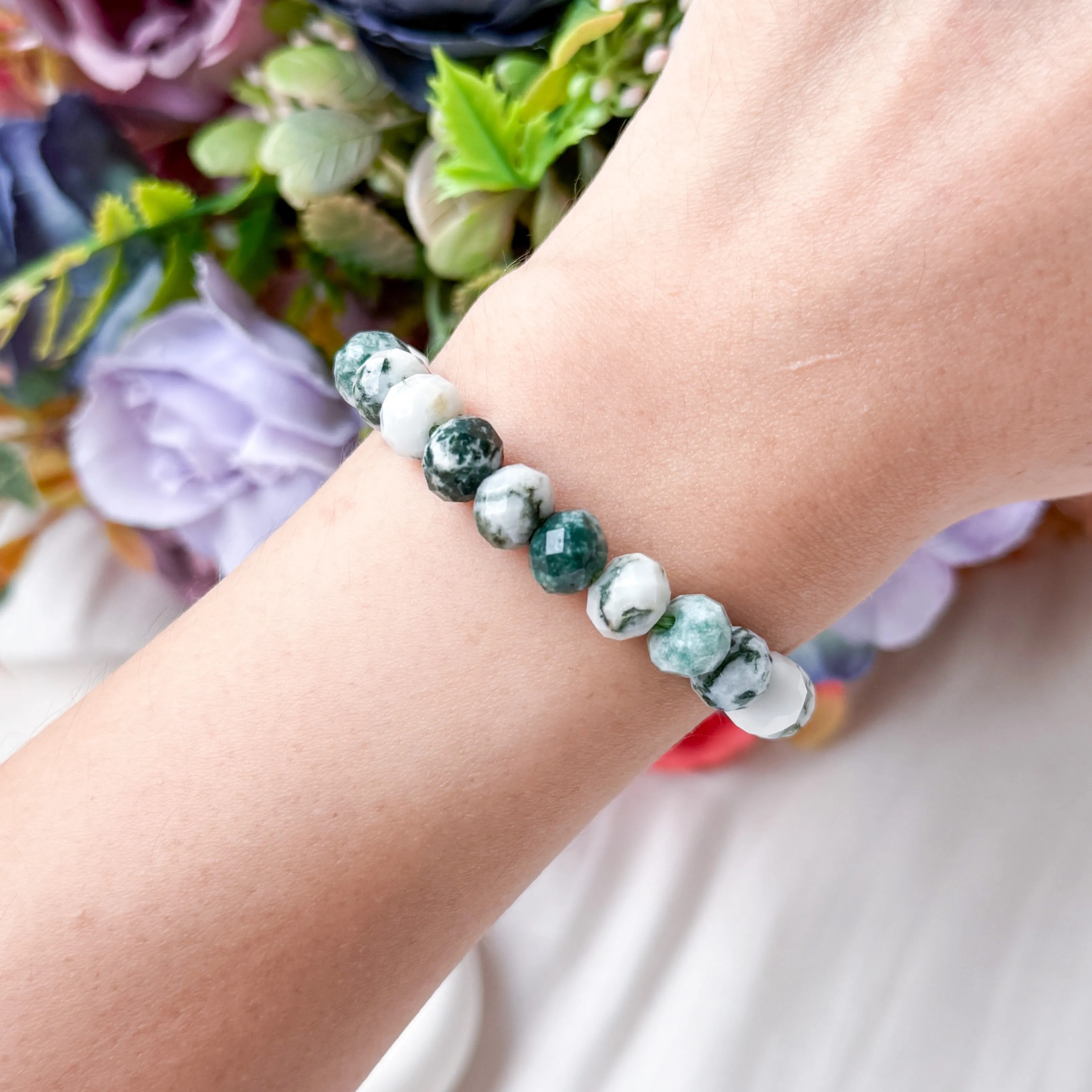 Tree Agate 8mm Abacus Cut Bracelet