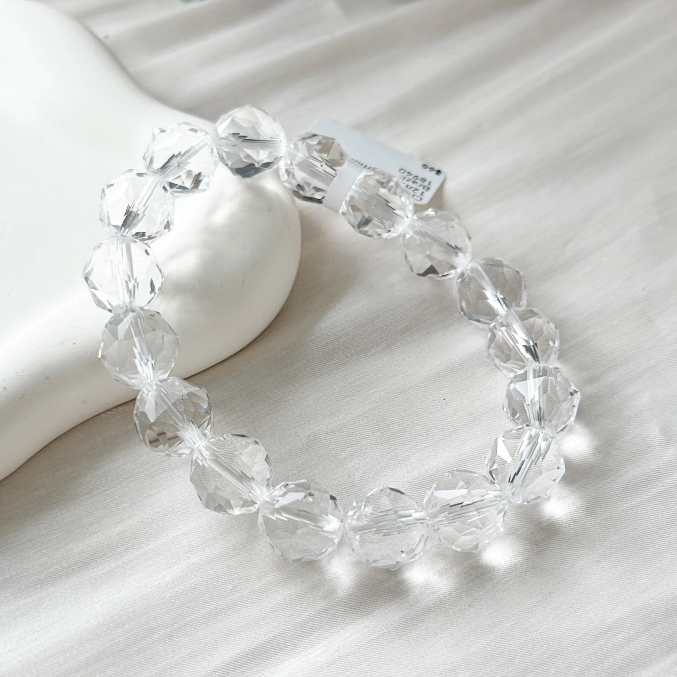Clear Quartz 12mm Diamond Cut Bracelet