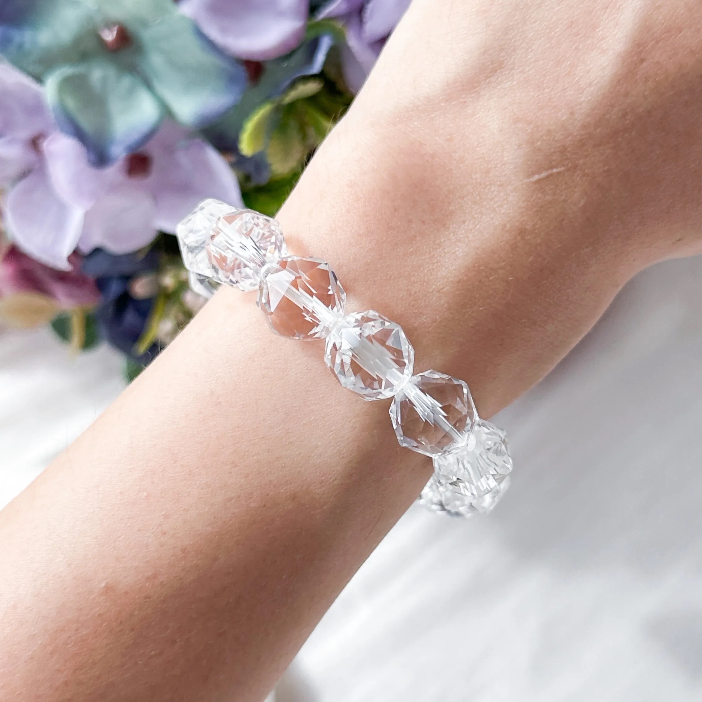 Clear Quartz 12mm Diamond Cut Bracelet