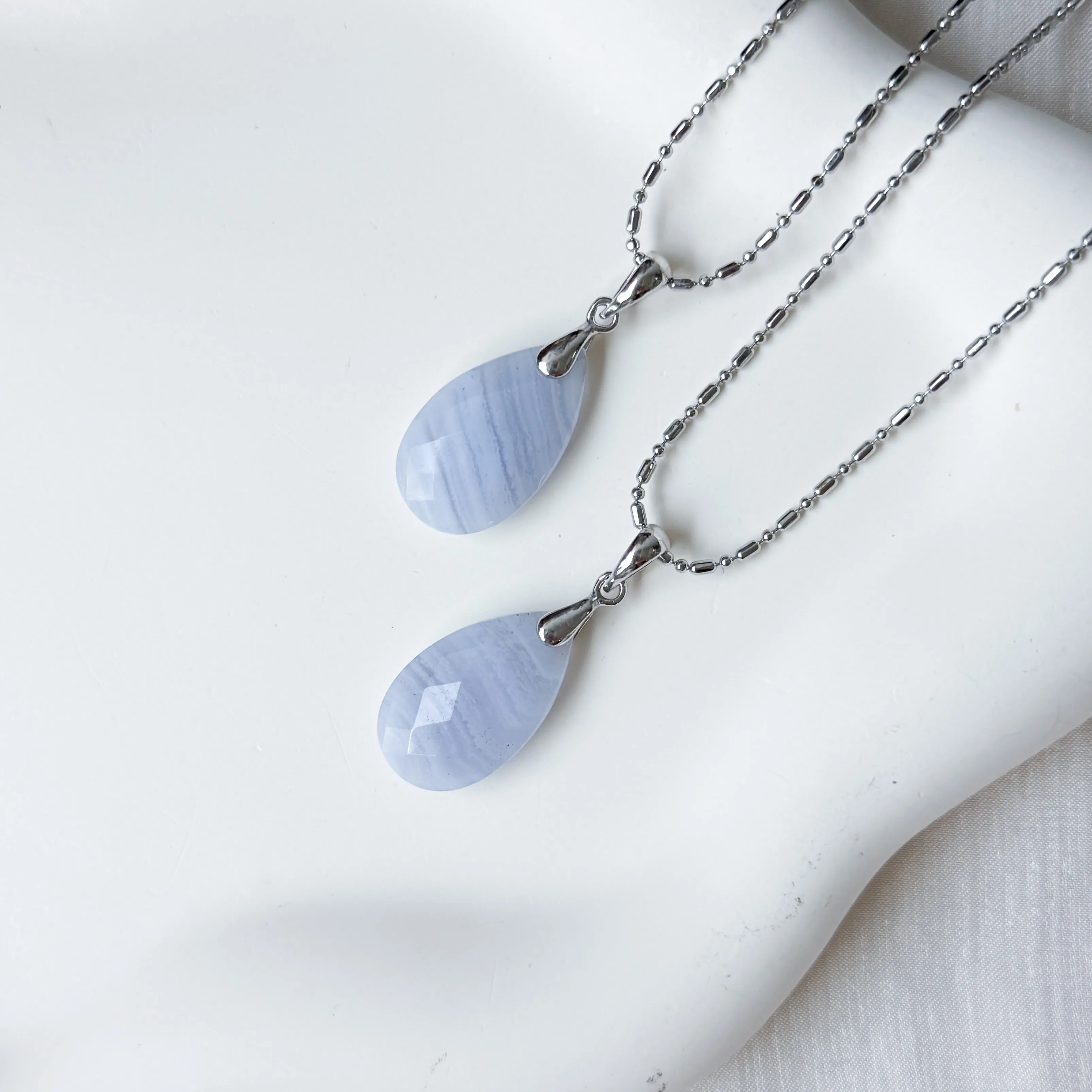 Blue Lace Agate Faceted Pear Pendant