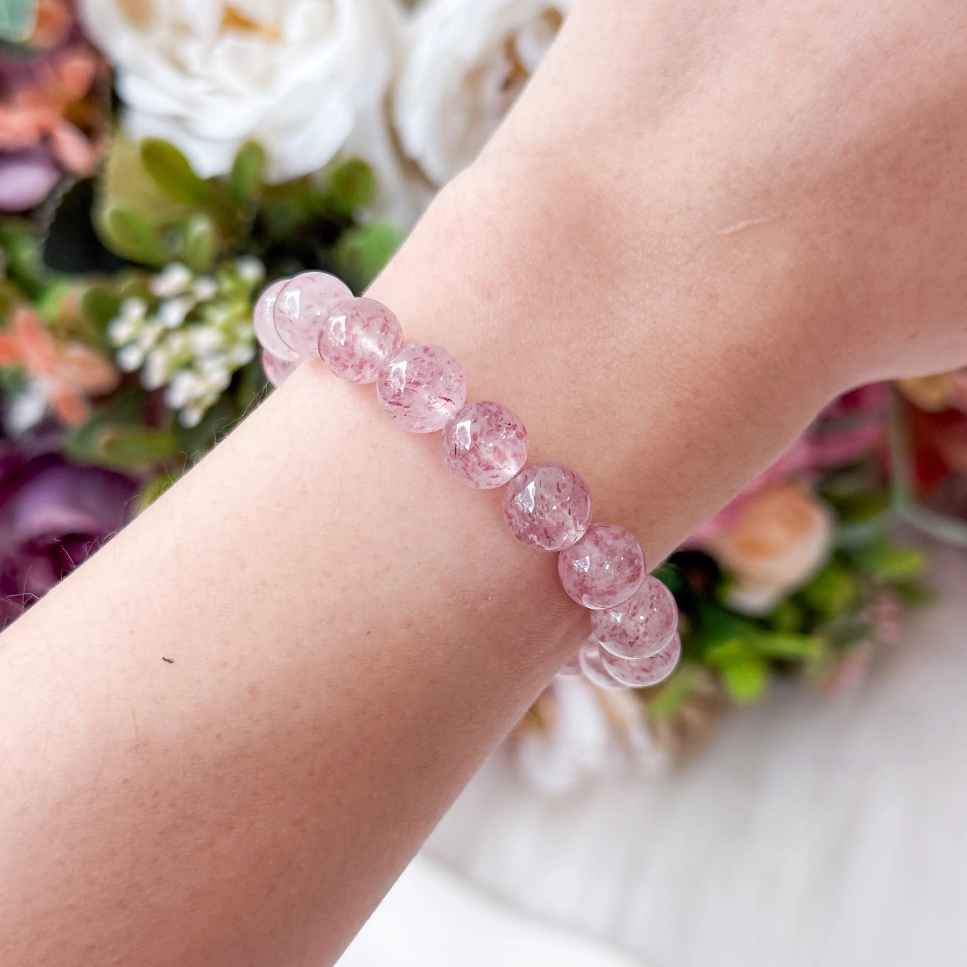 Frosty Strawberry Quartz 8mm Bracelet