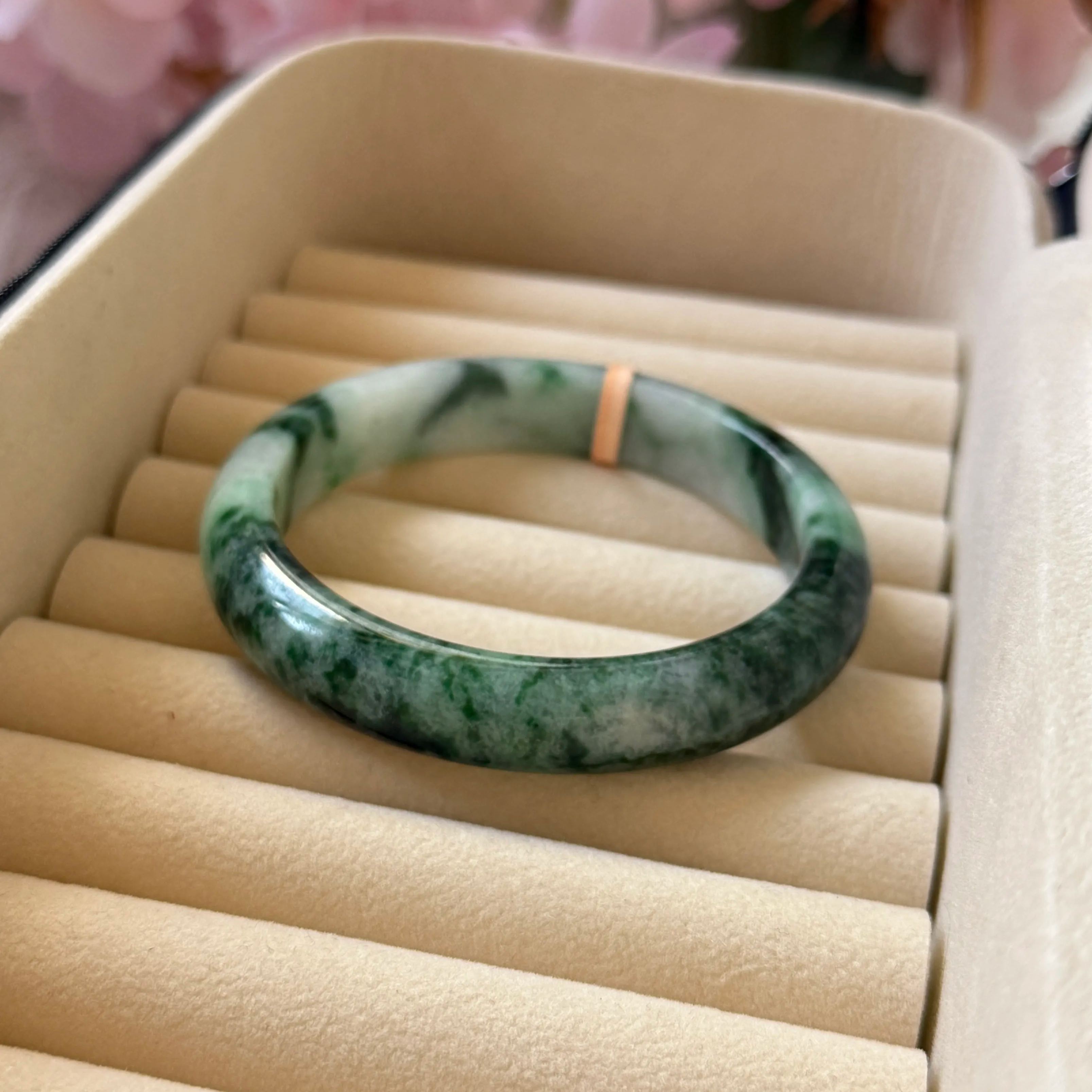 Grade A Flower Green Jade Bangle - S59/52.3g