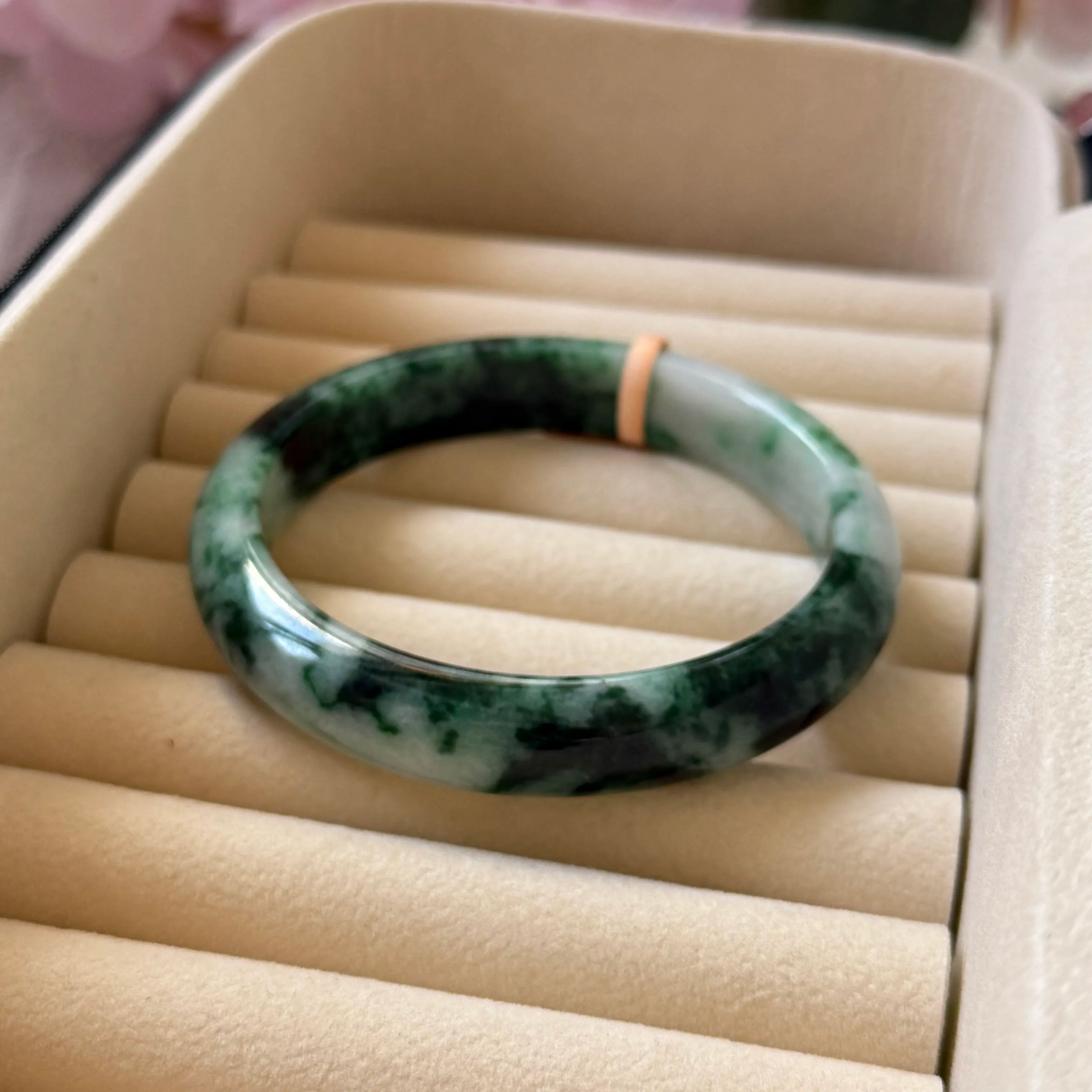 Grade A Flower Green Jade Bangle - S61/54.8g