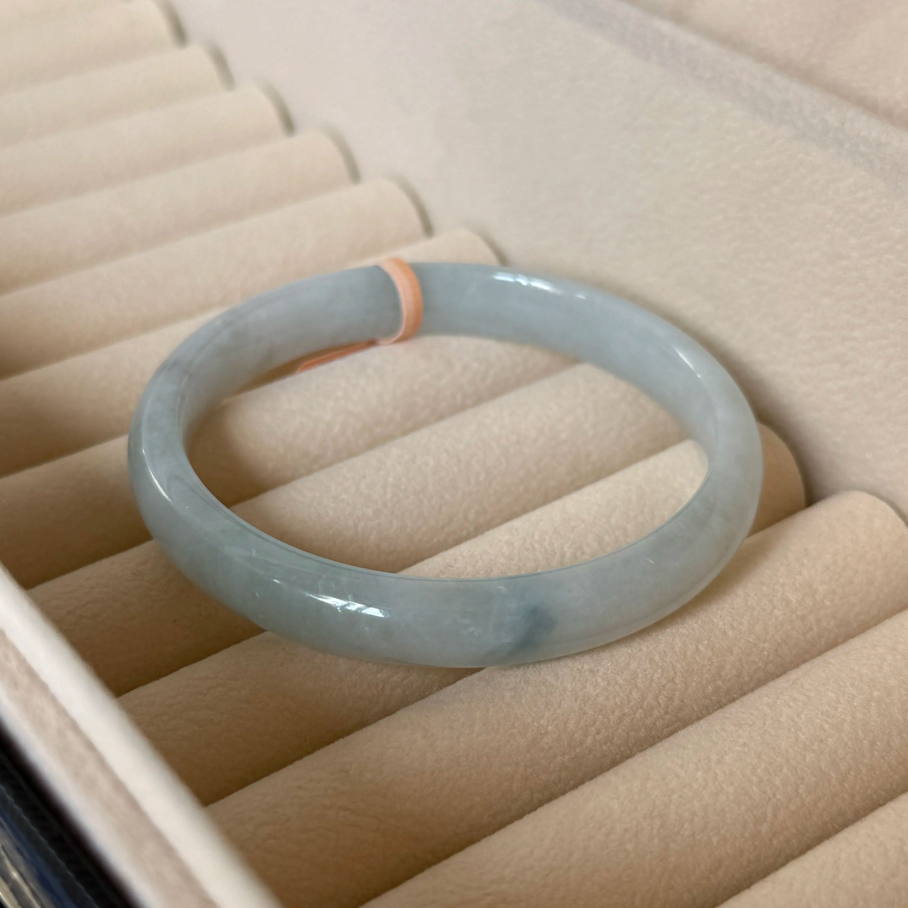Grade A Blue Flower Green Jade Xi Tiao Bangle - S57+/34.2g - YMM