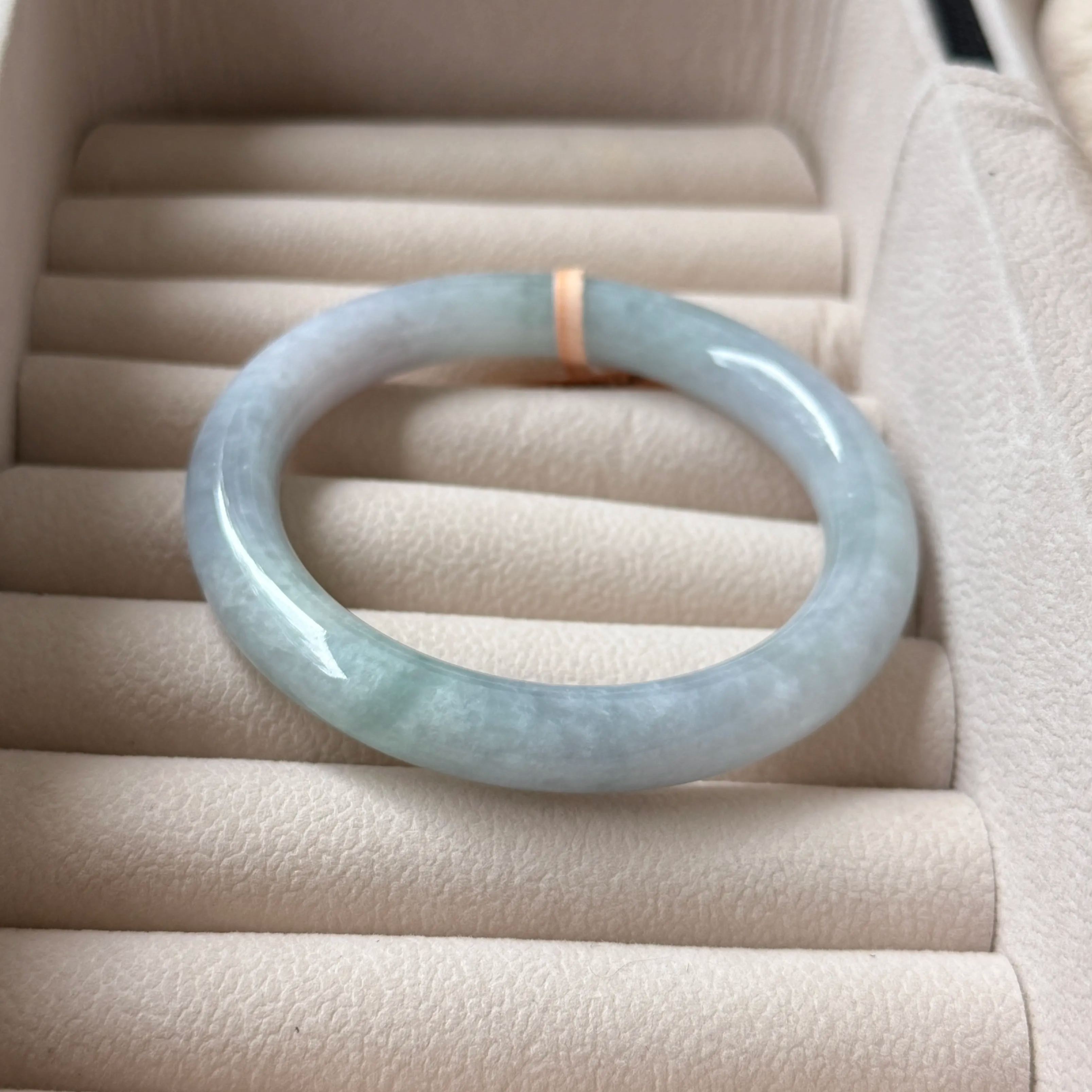 Grade A Misty Lavender Green Jade Yuan Tiao Bangle - S56/52.3g