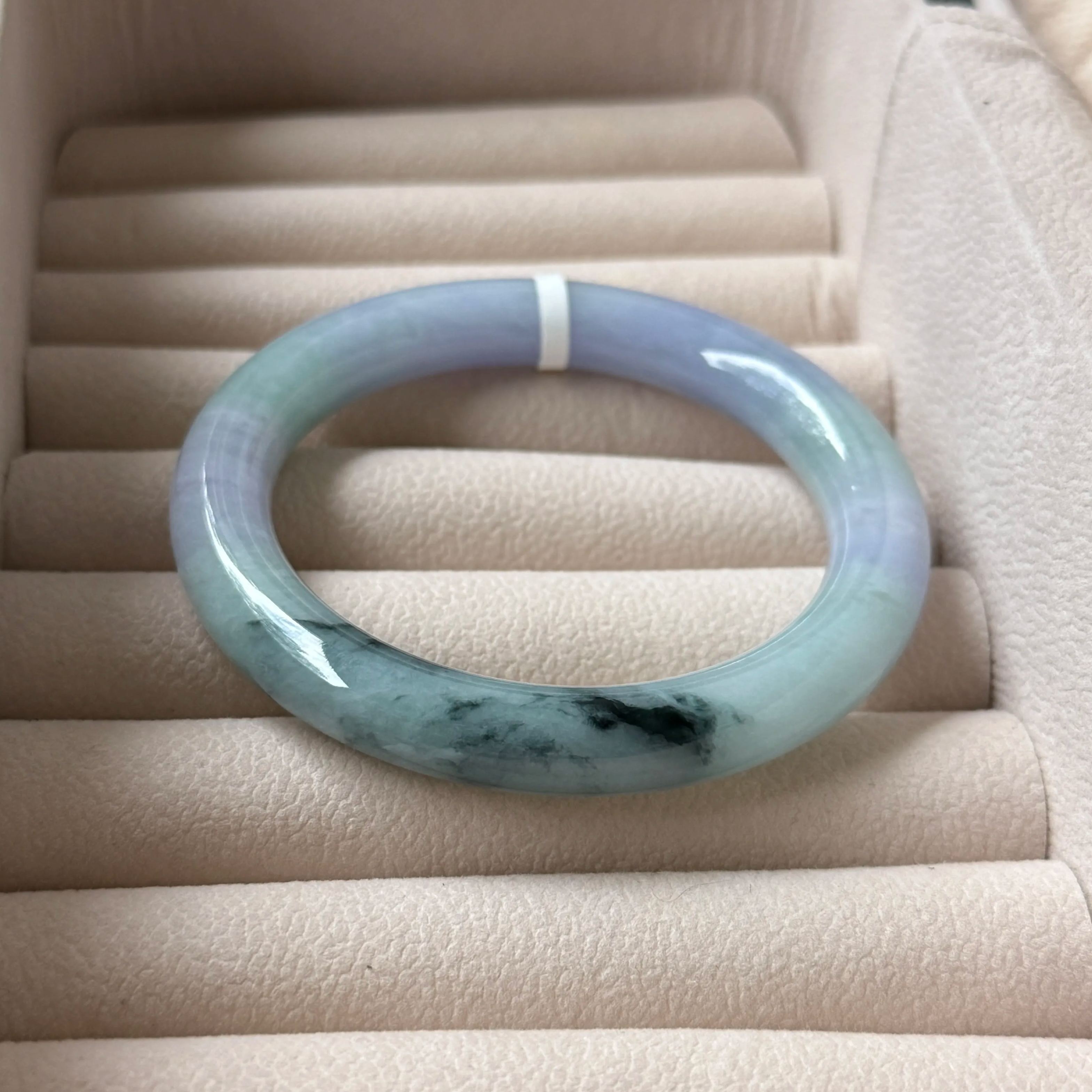 Grade A Cornflower Green Jade Yuan Tiao Bangle - S55+/53.6g - AMM